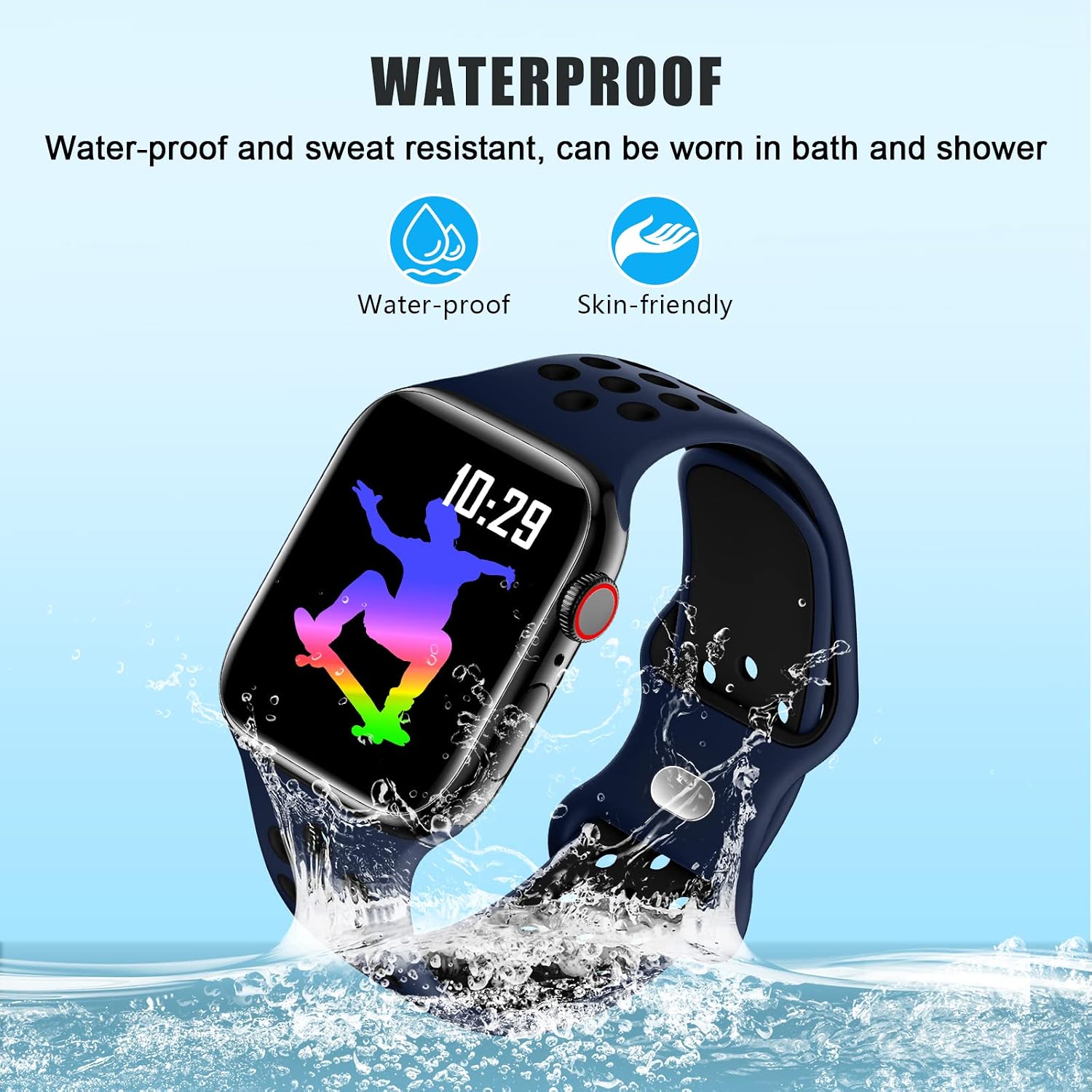 Detalle de DigiHero Sport Silicone Watch Straps for Apple Watch (44/46/42/40/45/41/38/49mm) – Breathable, Hypoallergenic Air Holes