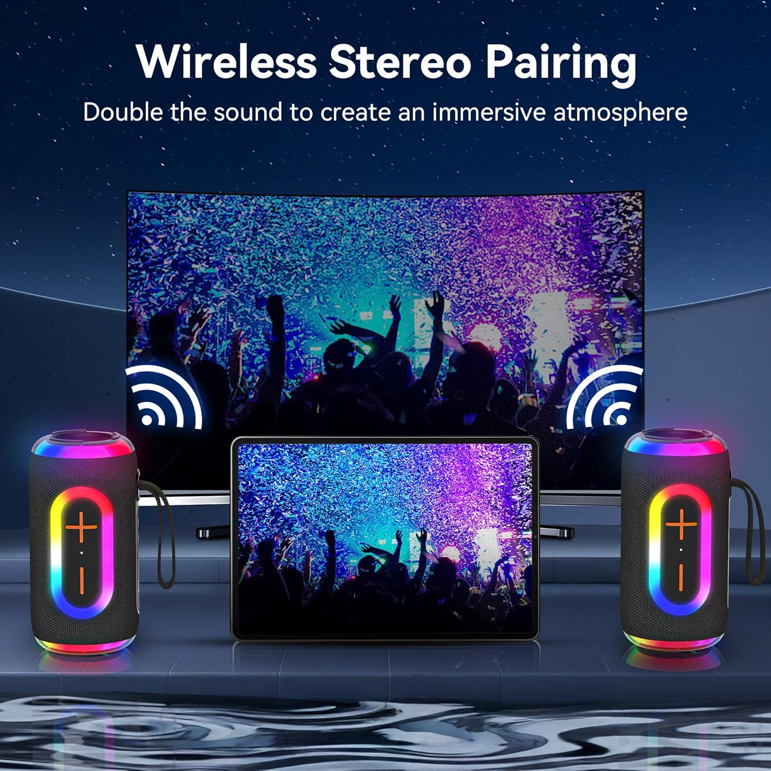 Thumbnail 2 de Oraolo 24W Bluetooth Speaker Portable with RGB Lights and TWS Pairing (Black)