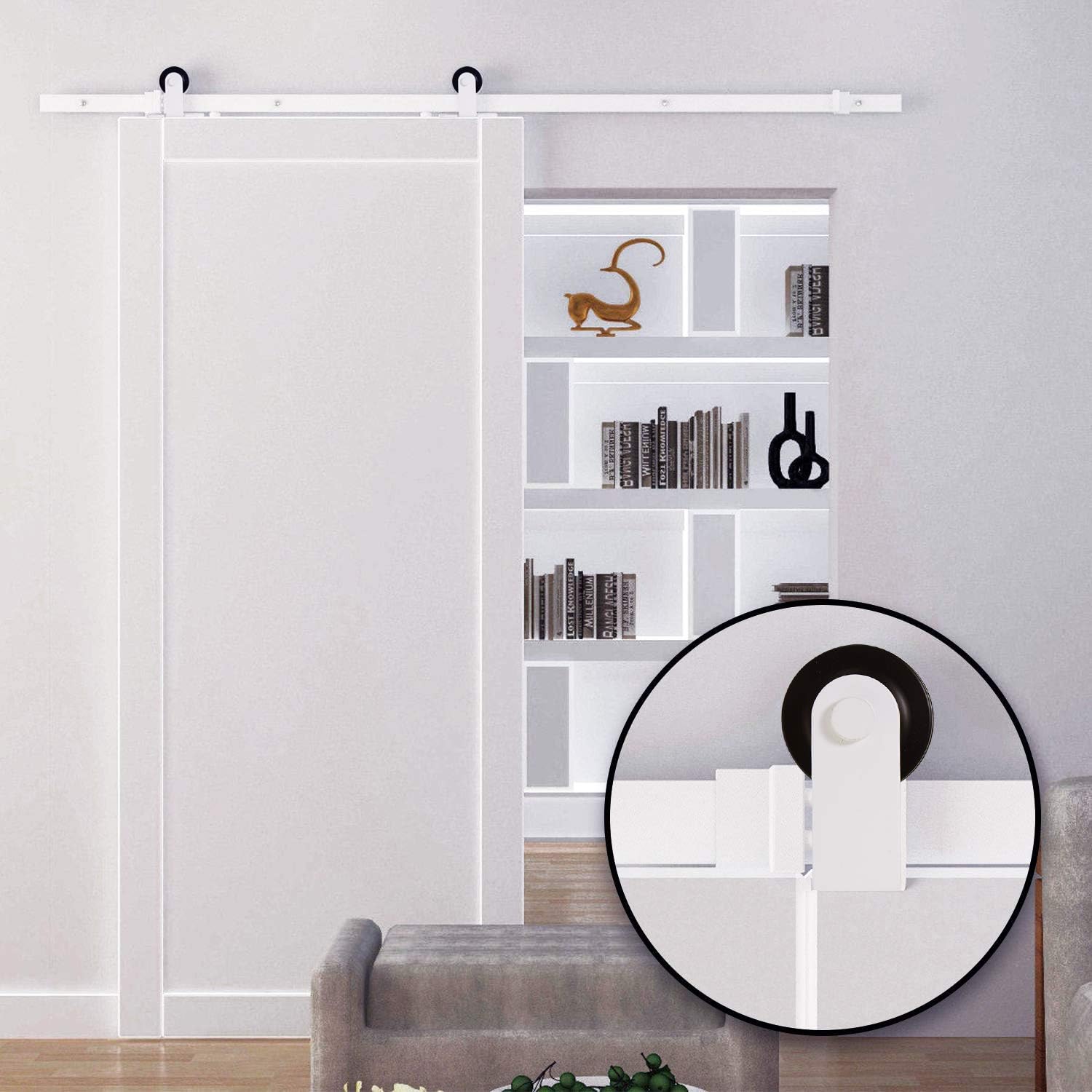Thumbnail 3 de HOMCOM Kit porte coulissante rail 183 cm blanc