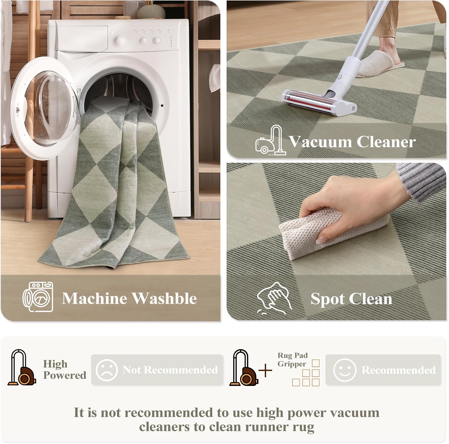 Thumbnail 6 de Beeiva Checkered Washable Entryway Rug 2x3 (Ultra Thin, Non-Slip) in Green