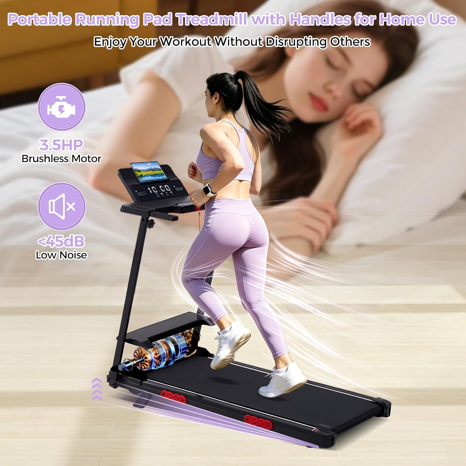 Detalle de SUOUER 380TM-JKZ Compact Walking Pad Treadmill with Handlebar, Incline and LED Display