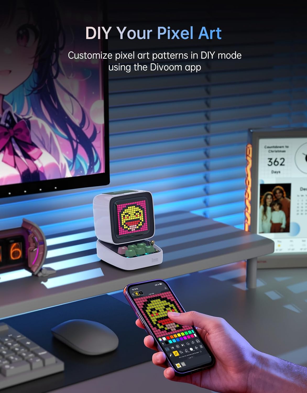 Thumbnail 2 de Divoom Ditoo : Haut‑parleur Bluetooth portable avec écran rétroéclairé 16x16 et clavier mécanique
