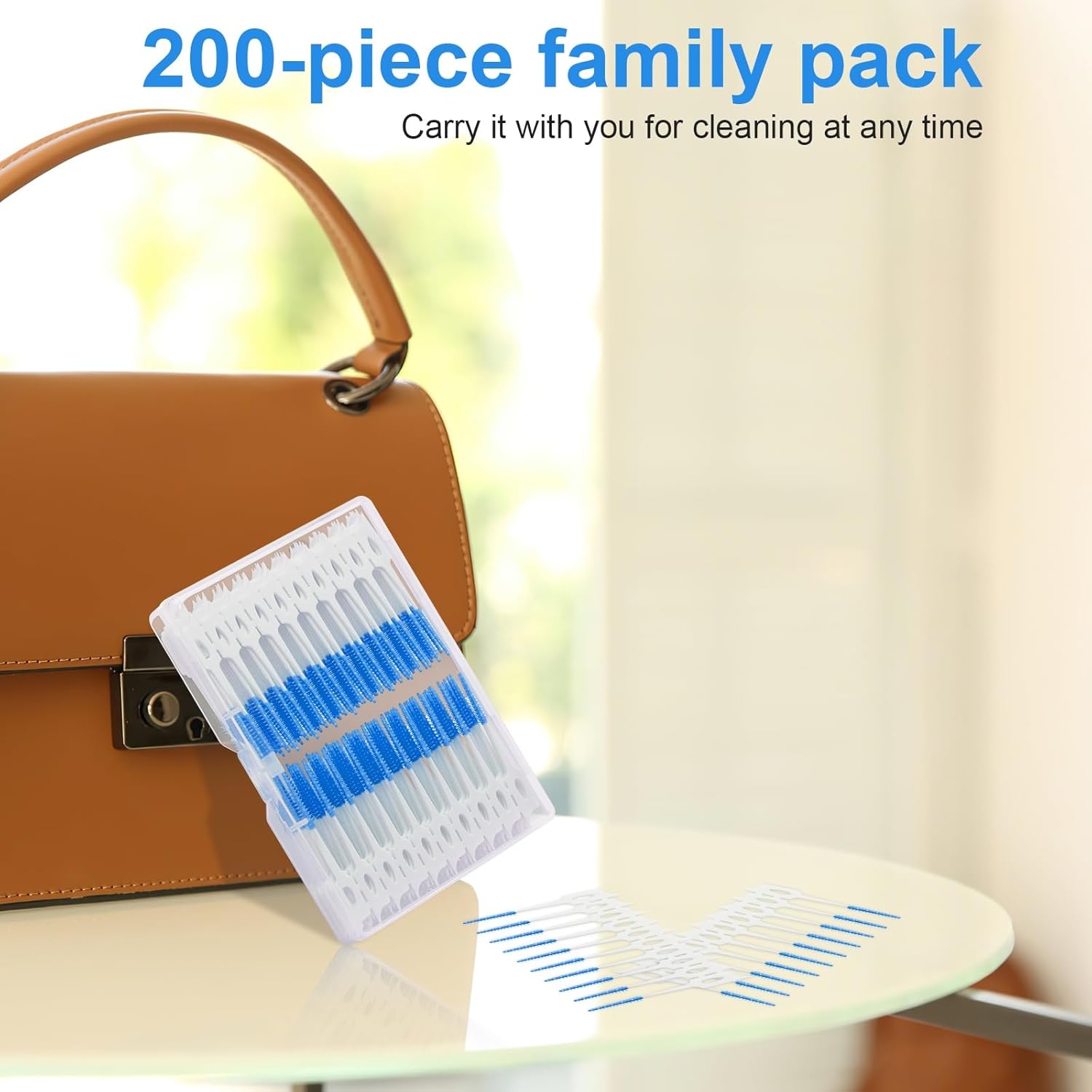 Detalle de ACSKD Dental Floss Picks: 200 Count with Soft Rubber Brush Head and Carry Case