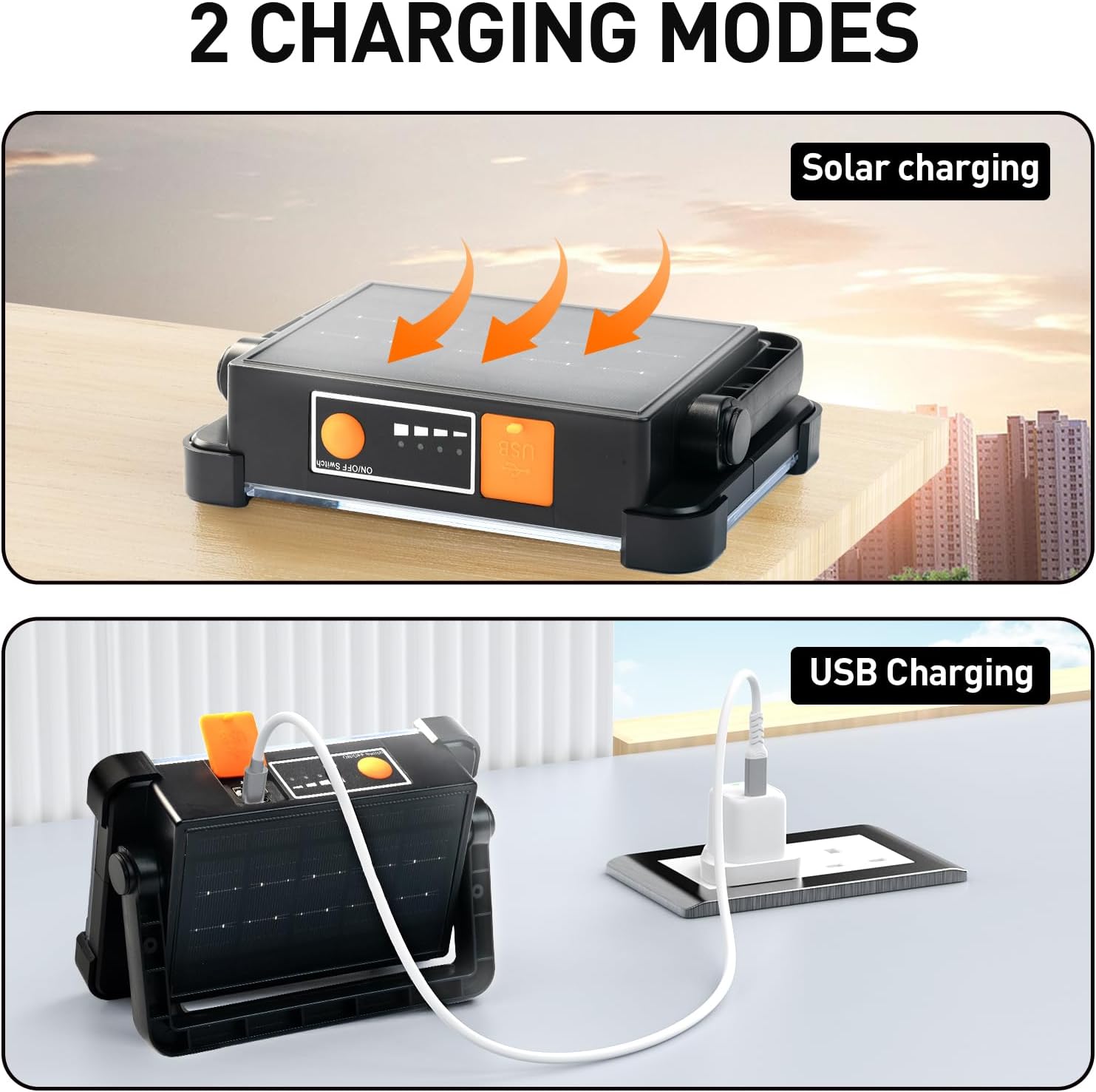 Detalle 2 de LED Rechargeable Work Light (2 Pack) — Portable Floodlight with Power Bank, 6000 Lumen, 4 Modes
