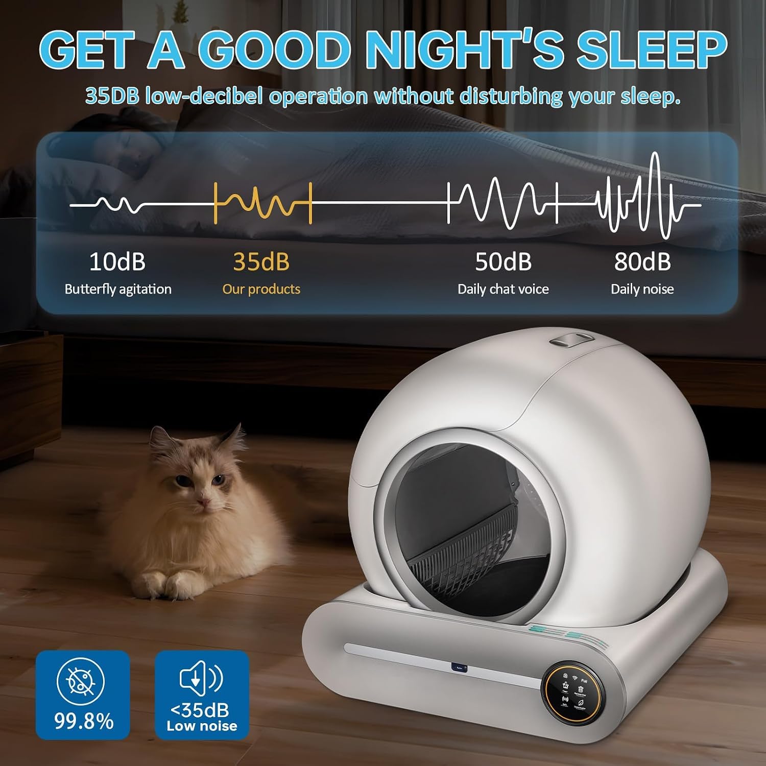 Detalle de SUANPOT Self Cleaning Cat Litter Tray: Automatic Robot Box for Multiple Cats