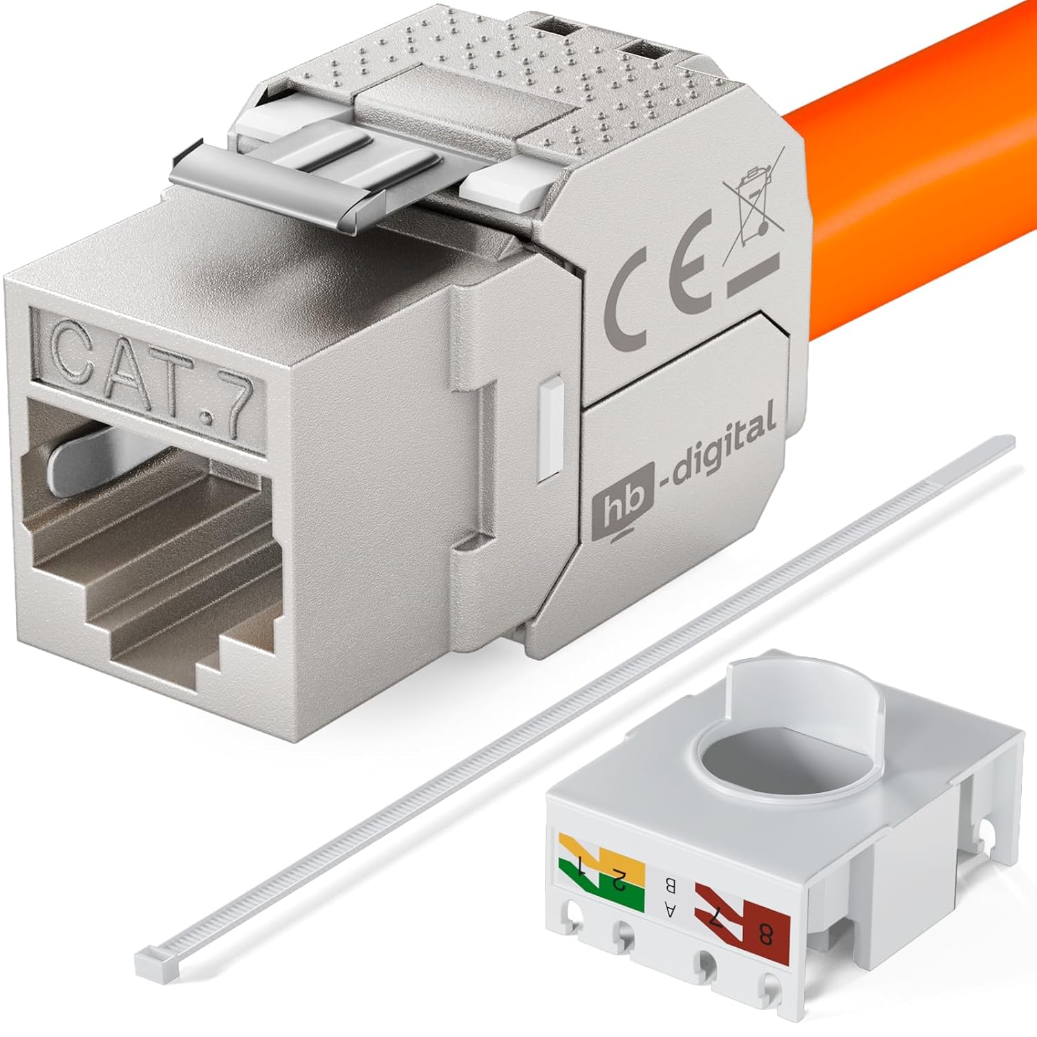Detalle de HB-DIGITAL CAT 7 Keystone RJ45 Modul – STP, 10 Gbit/s, vollgeschirmt, AWG22–24