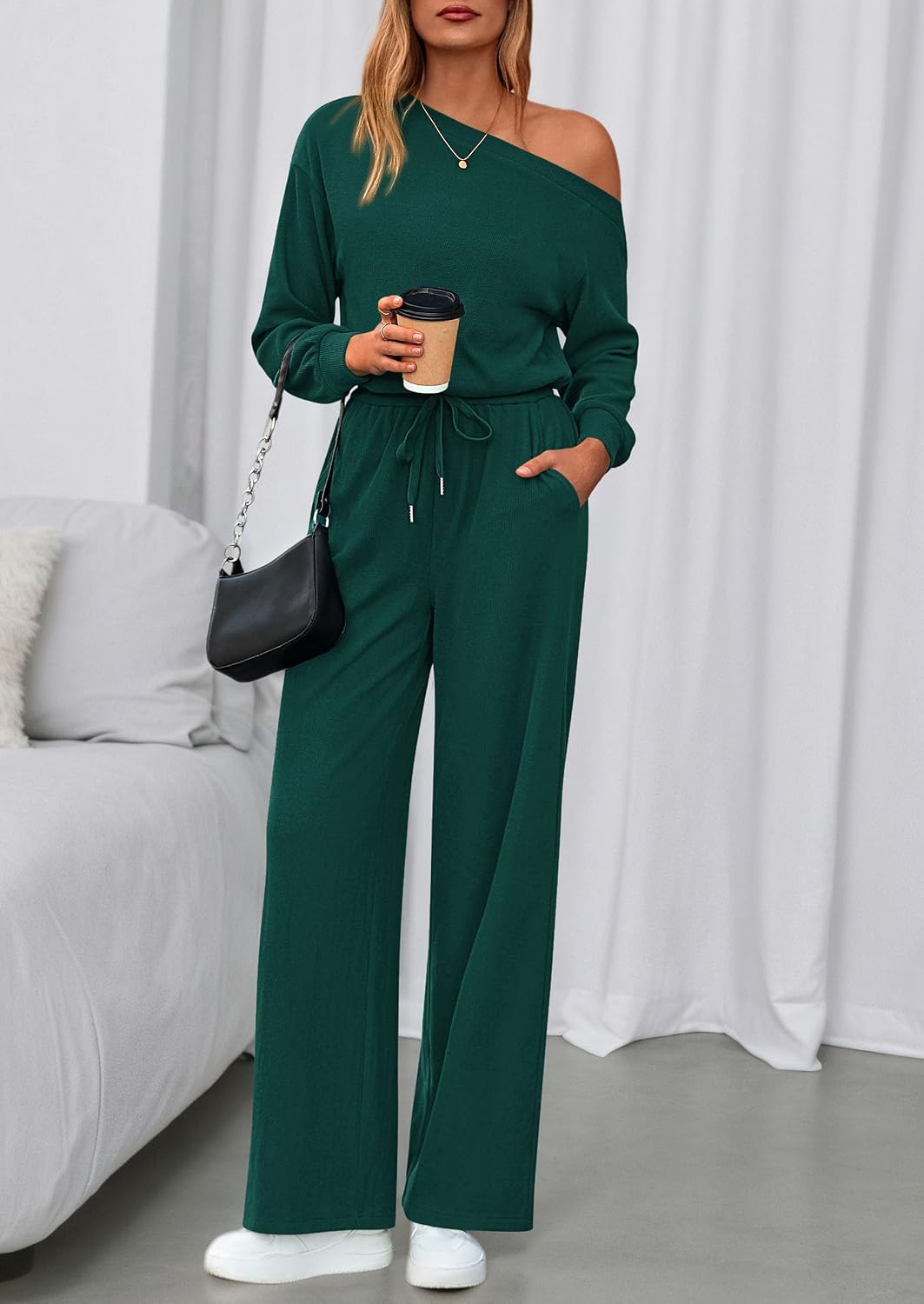 Detalle de PRETTYGARDEN Women's Jumpsuit, Off-Shoulder