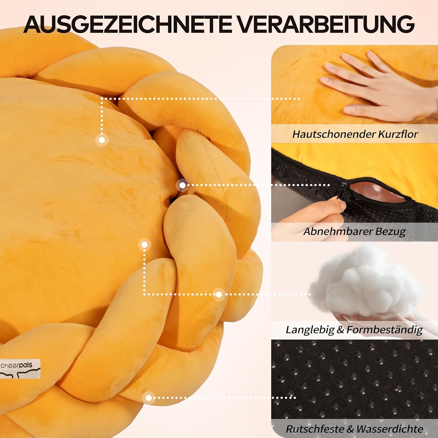 Detalle de CheerPals Großes Katzenbett 60 cm – Geflochtenes, waschbares Kuschelhöhle-Bett für Katzen und kleine Hunde