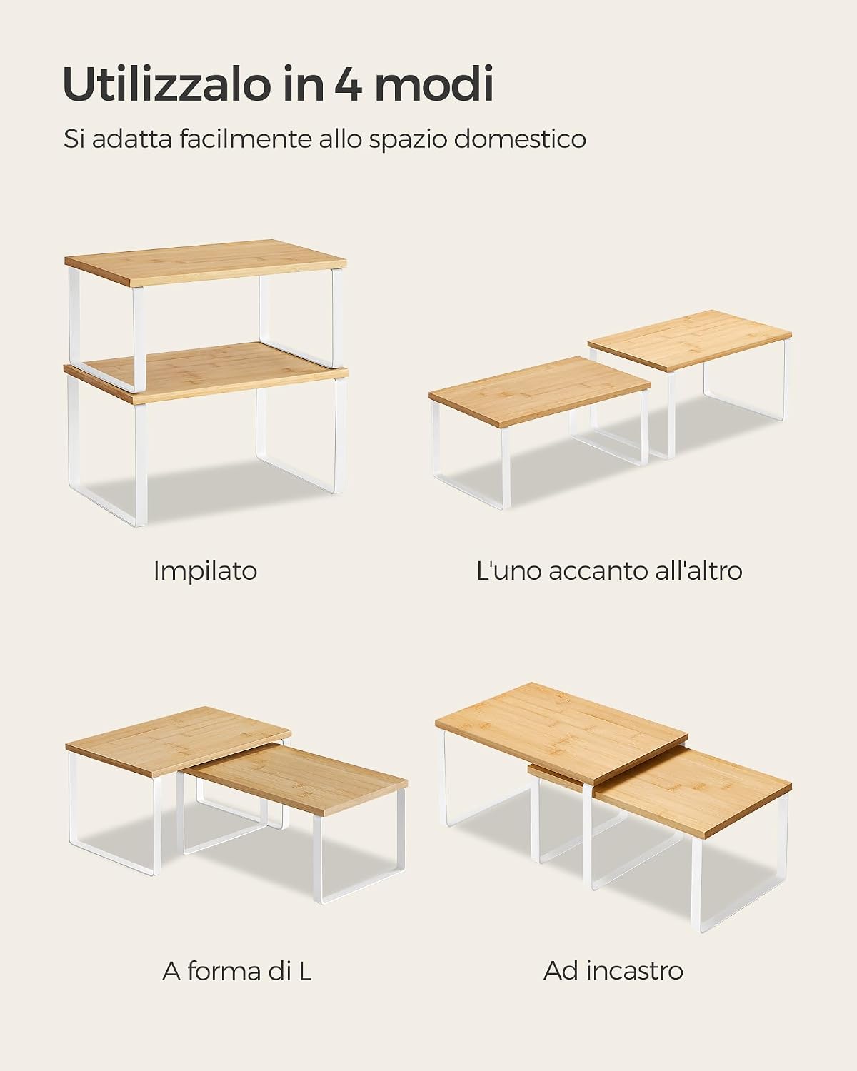 Thumbnail 6 de SONGMICS Scaffale Portaspezie KCS02NW: set da 2 organizzatori da cucina espandibili in legno ingegnerizzato e metallo