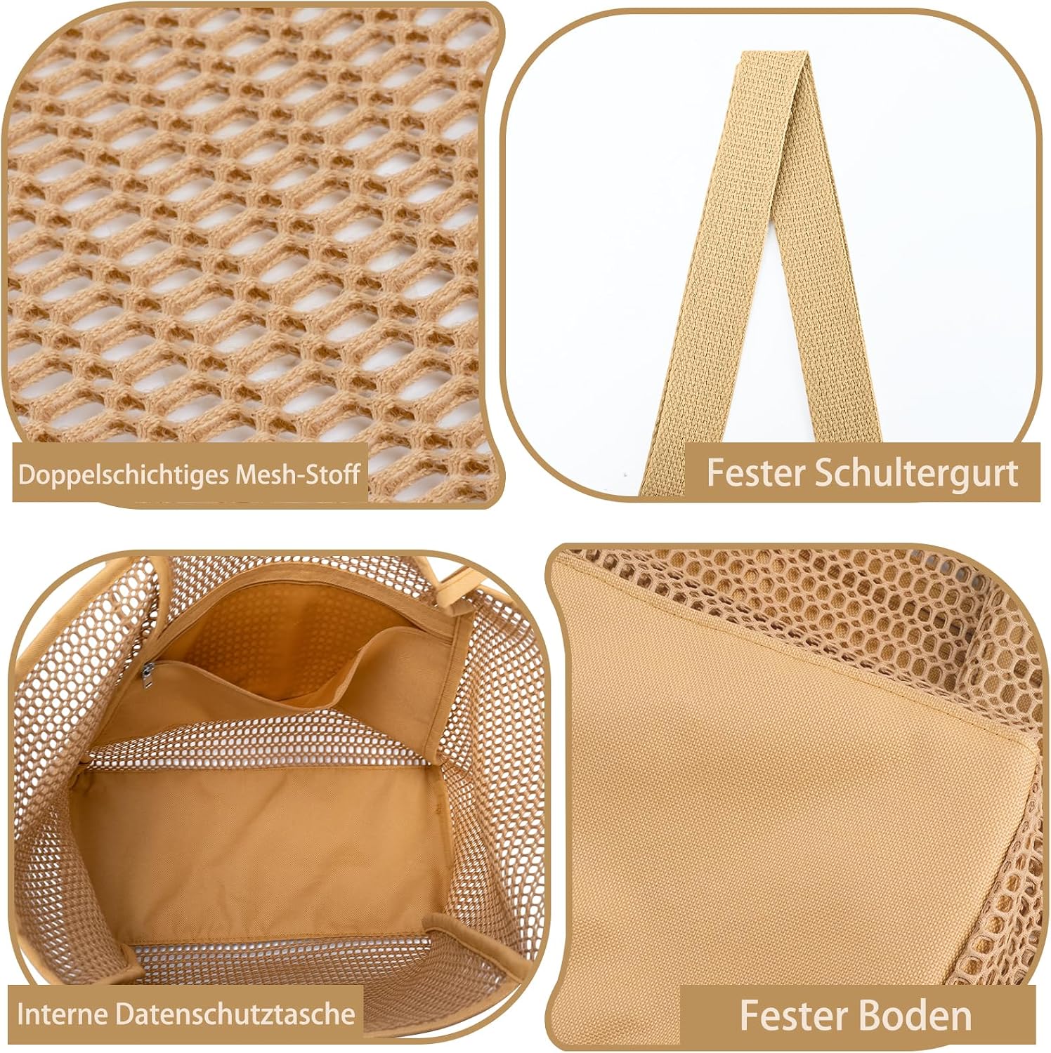 Thumbnail 4 de benpen Strandtasche Damen XL Familie – Netzkorb mit Reißverschluss-Innentasche, leicht & faltbar