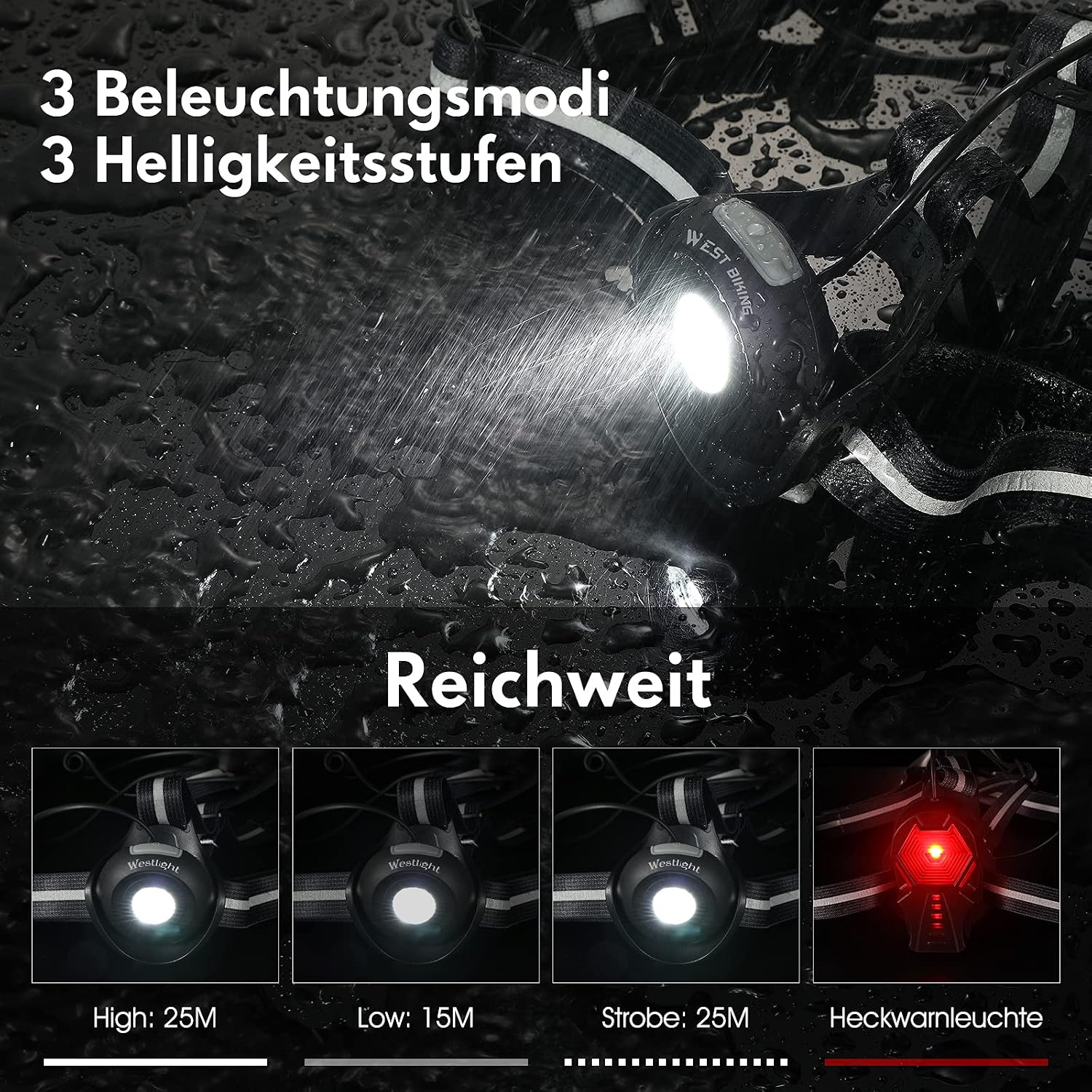 Detalle 2 de HONGYEA 304A-Running lamp borstlamp, USB-oplaadbaar, 500 lumen