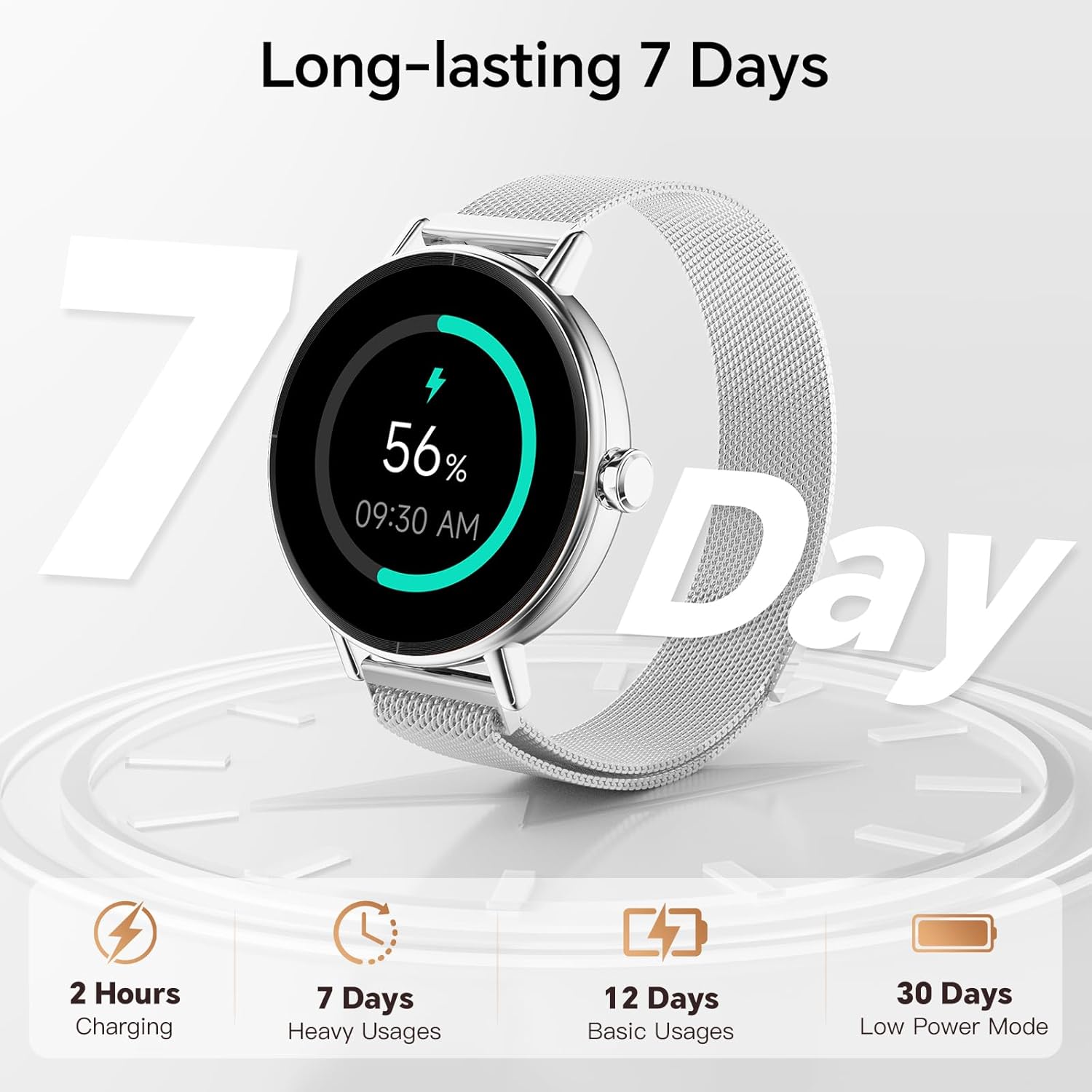 Thumbnail 6 de Smart Watches for Women 1.27" HD 43mm Round Fitness Tracker with Bluetooth Calling, SpO2 & IP68 (Silver)