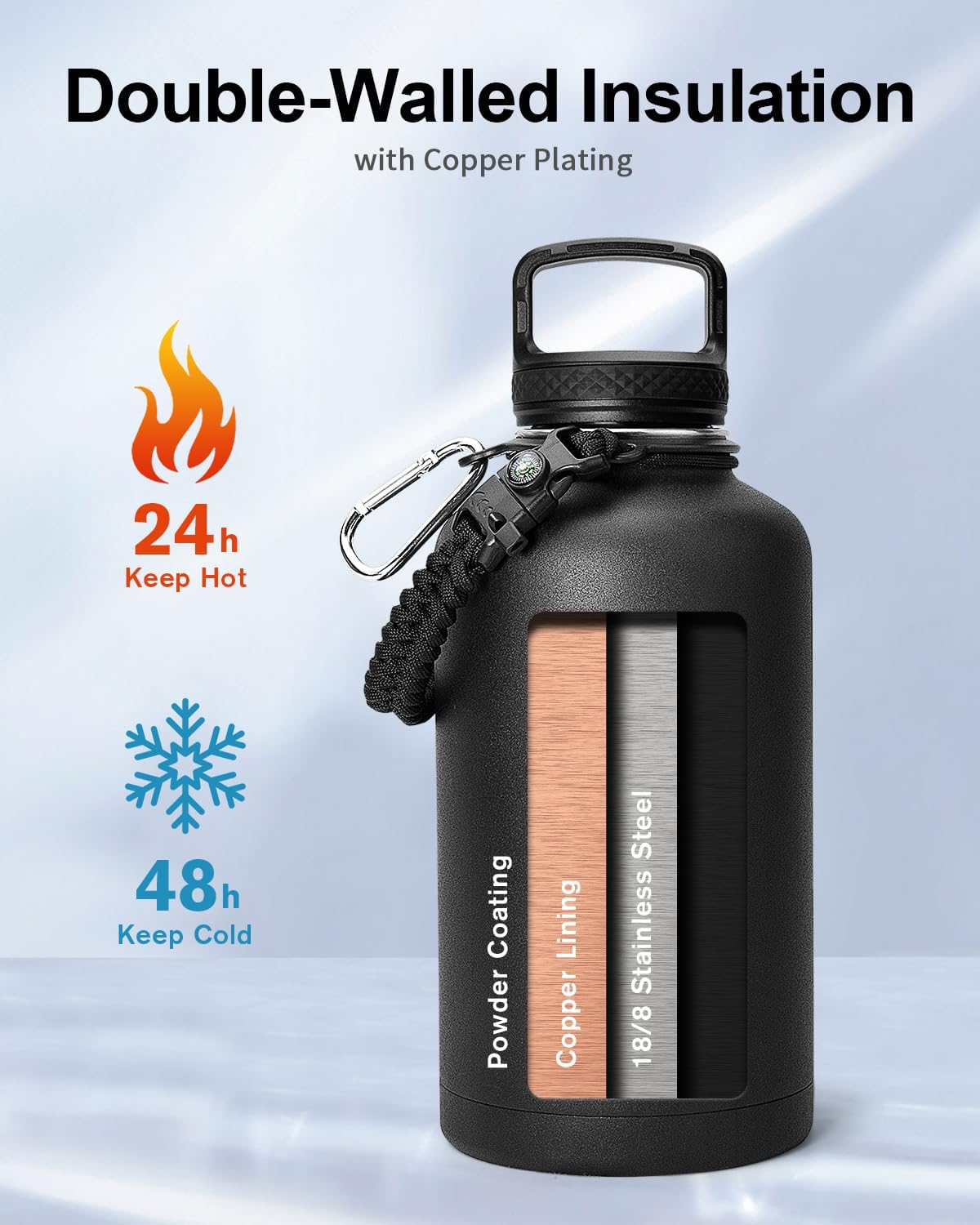 Detalle 2 de Trebo Insulated Water Bottle 2L wide-mouth, double wall 💧