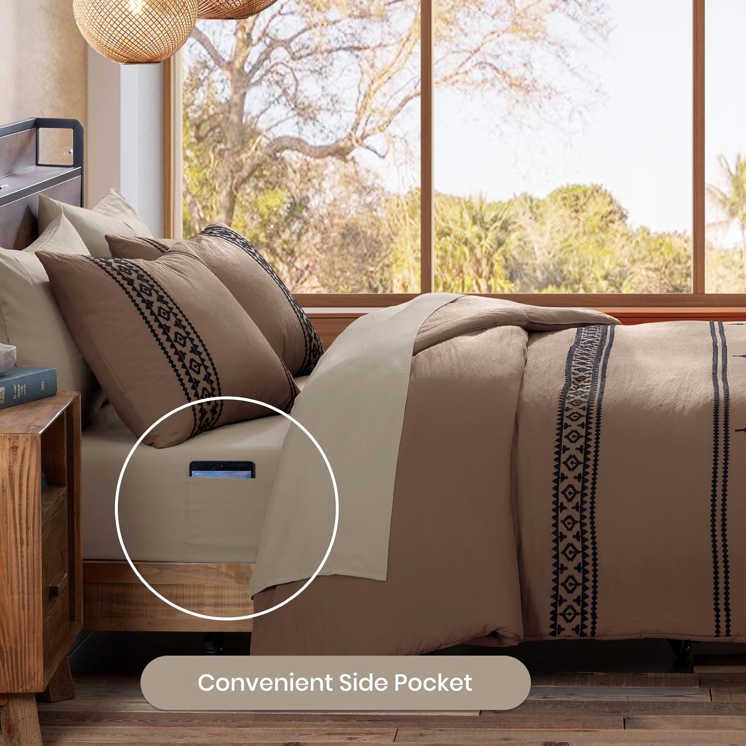 Thumbnail 4 de MaiRêve Embroidery Comforter Set - King, 7-Piece Boho Farmhouse Western Bedding
