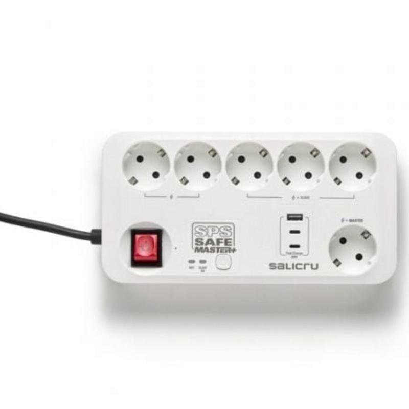 Detalle de Limitador de tensión Salicru SPS SAFE MASTER+ 6 tomas AC USB 600J Blanco