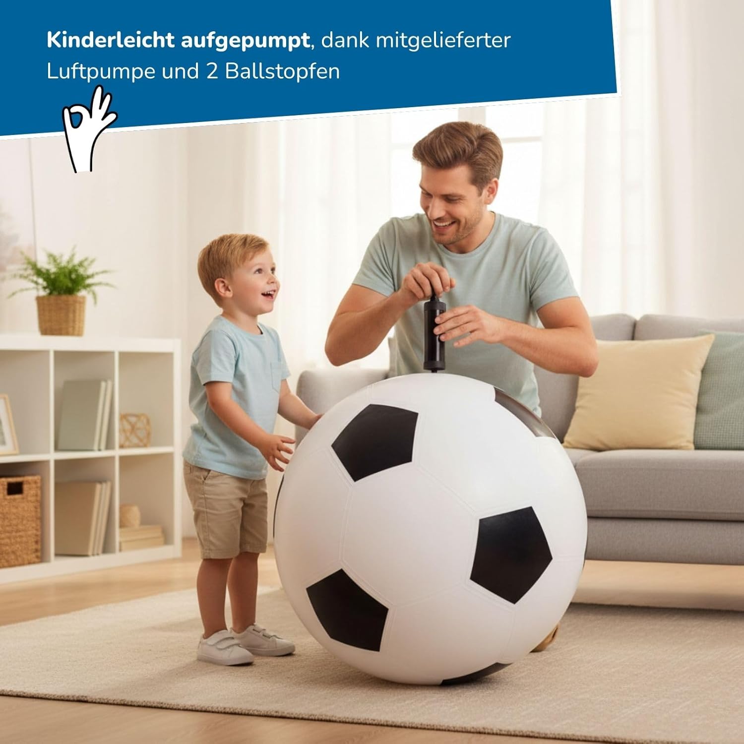 Thumbnail 5 de alldoro 60298 XXL Fußball (Ø 75 cm) – aufblasbarer Riesen-Spielball aus Gummi für Indoor & Outdoor