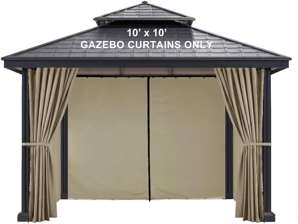 Detalle de NICETOWN 10' x 10' Gazebo Curtains, Waterproof 4-Panel Set with Zippers, Taupe
