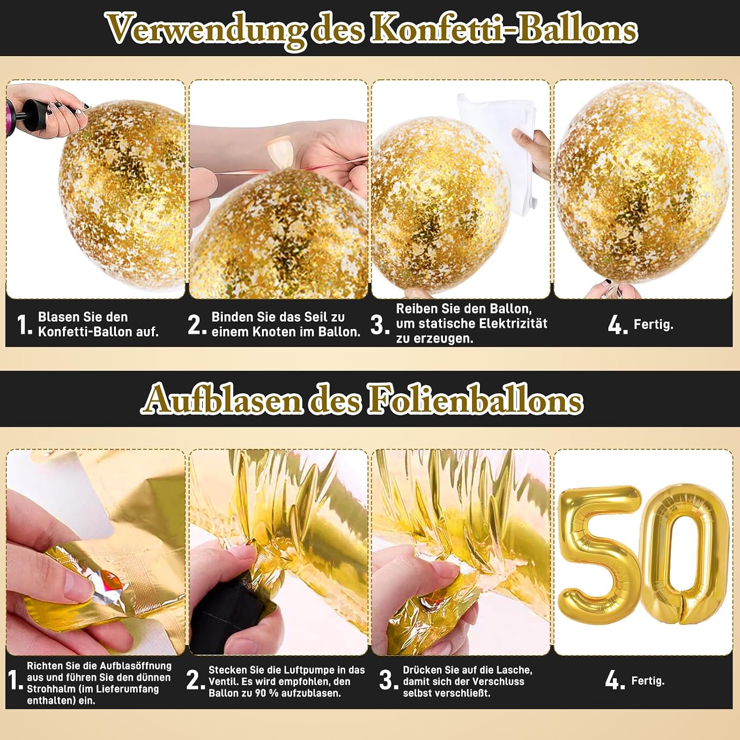 Detalle de AivaToba 50th Birthday Decorations – Black & Gold Party Set