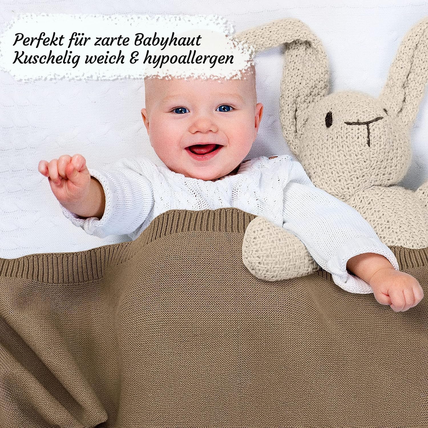 Thumbnail 1 de Minky Mooh® Babydecke aus 100% Bio-Baumwolle, Öko-Tex 100, Taupe 94 x 72 cm