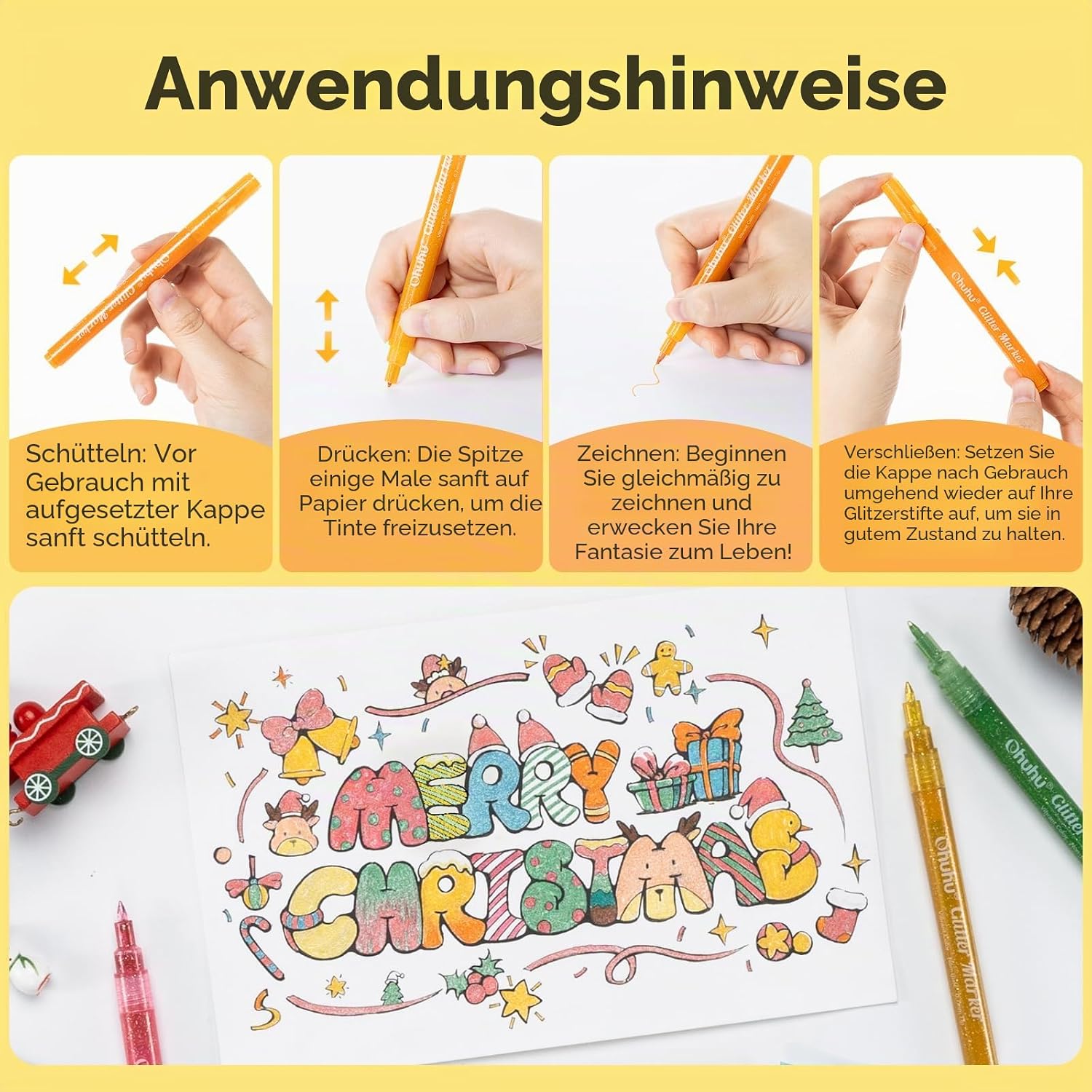 Thumbnail 3 de Glitzerstifte 12 Farben von Ohuhu – 0,7 mm wasserbasierte Glitzerstifte für kreative Projekte