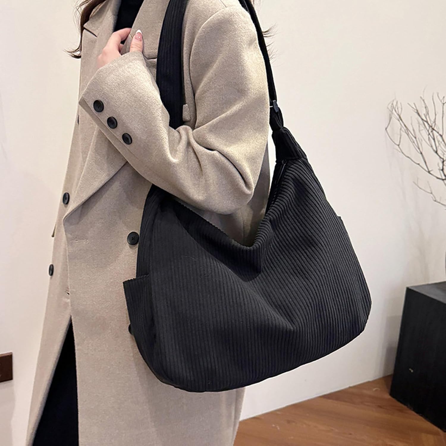 Detalle de HAIWILL Crossbody Bag Damen: middelgrote corduroy schoudertas met verstelbare riem