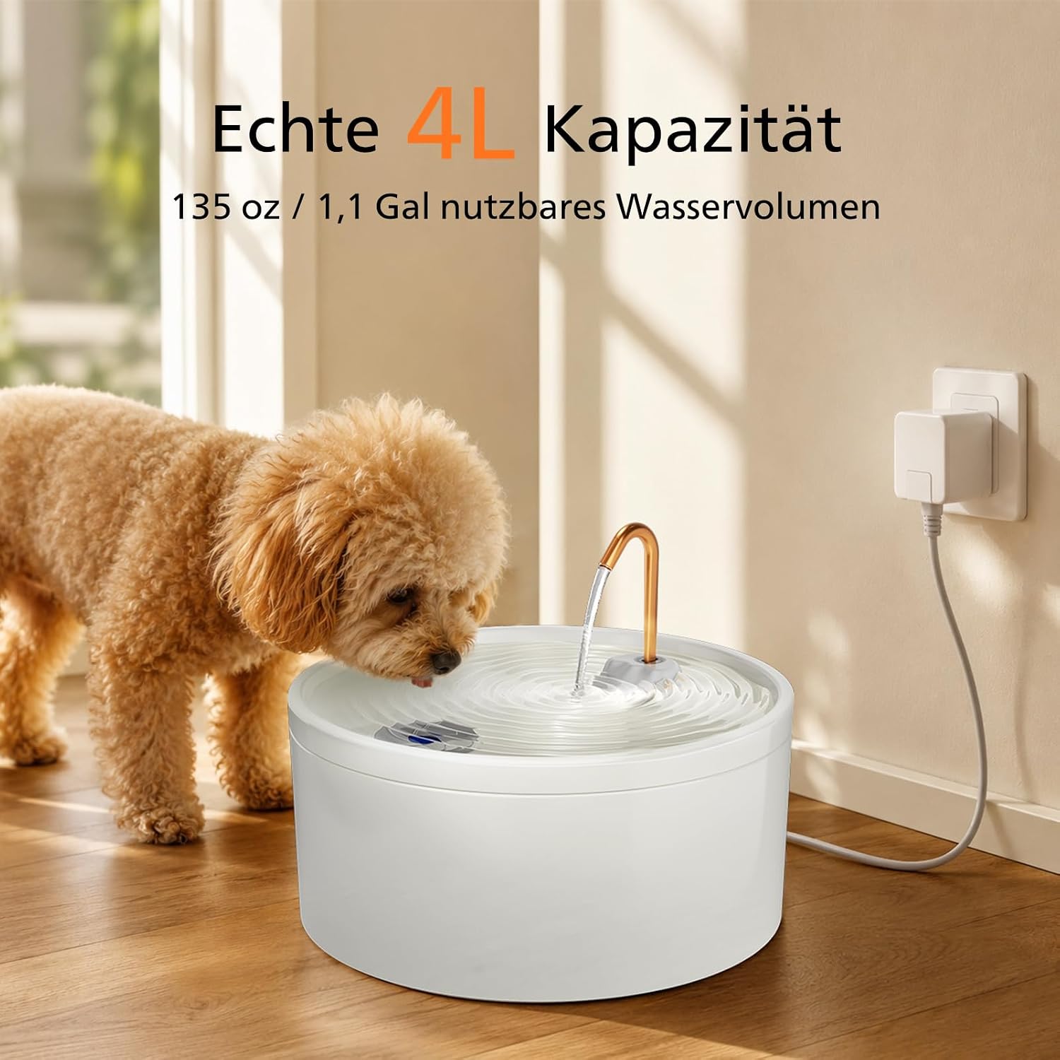 Detalle de MISFANS Keramik Trinkbrunnen für Hunde – 4L, Kupferrohr, leise Pumpe, 135oz, ideal für mehrere Haustiere