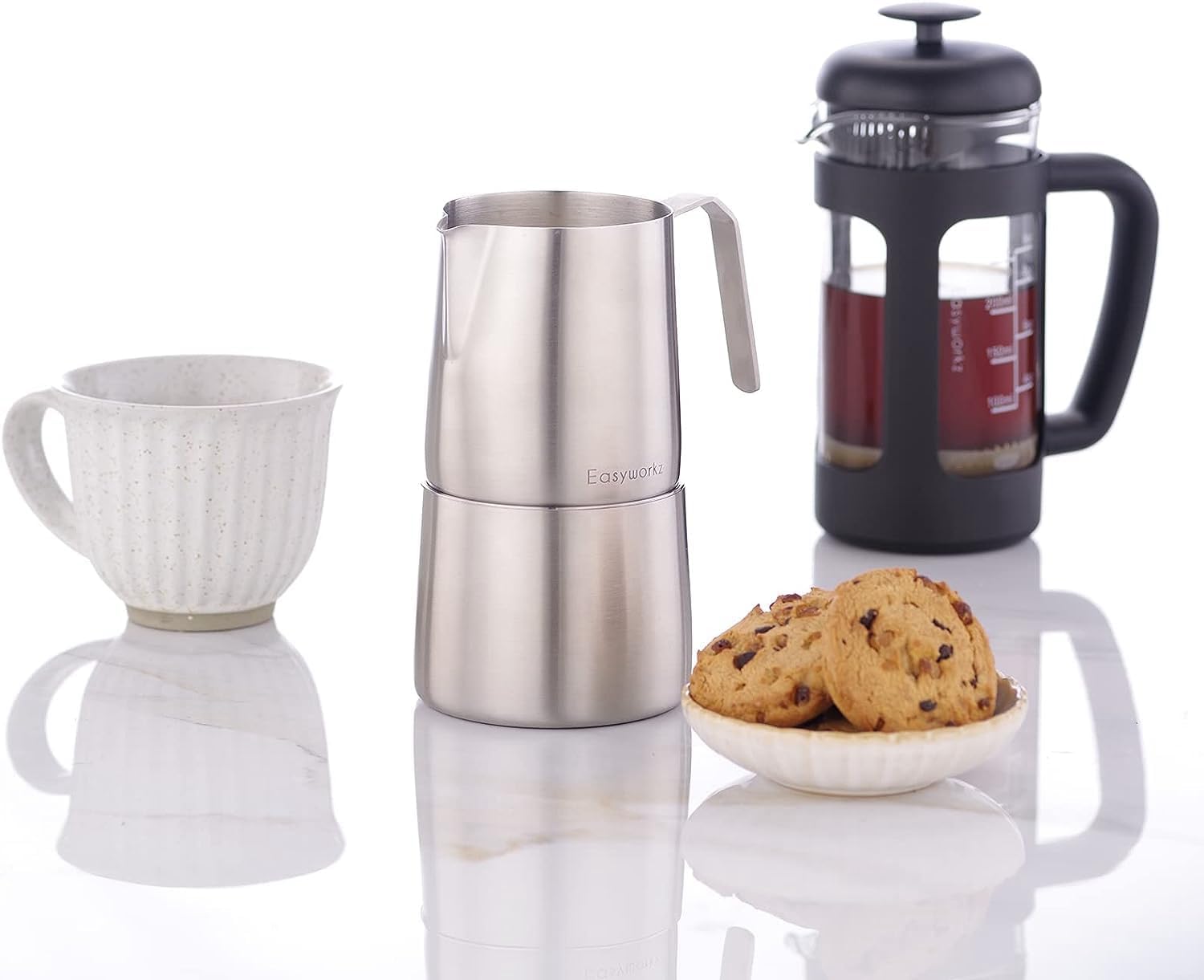 Thumbnail 2 de Easyworkz stainless steel sugar bowl and creamer set (304 steel) with spoon and anti-drip spout