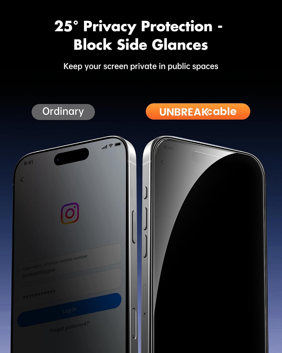 Detalle 2 de UNBREAKcable Privacy Screen Protector for iPhone 16 Pro Max (6.9-inch) — 2-Pack + 2 Lens Protectors, 25° Anti-Spy Tempered Glass