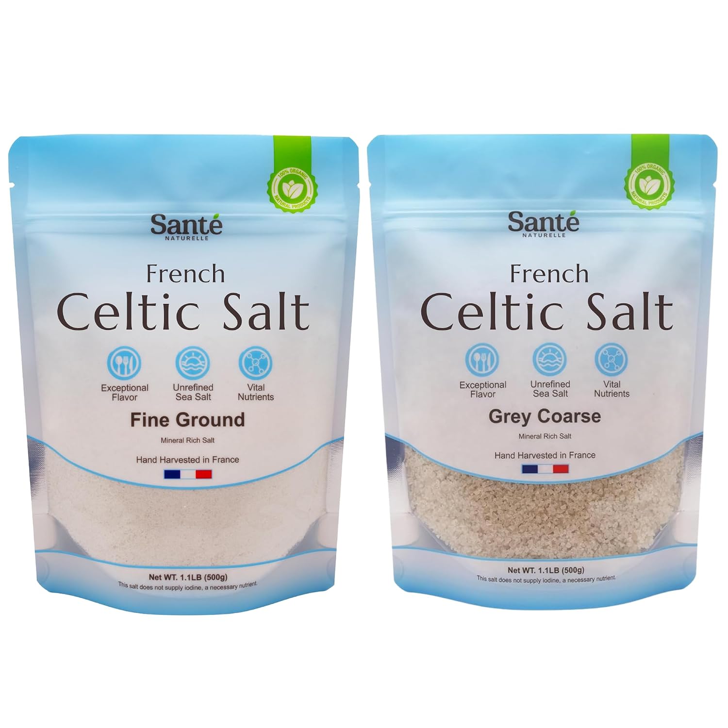 Detalle de Sante Naturelle Celtic Sea Salt Bundle, Fine Ground & Gray Coarse, 18 oz, 2-Pack