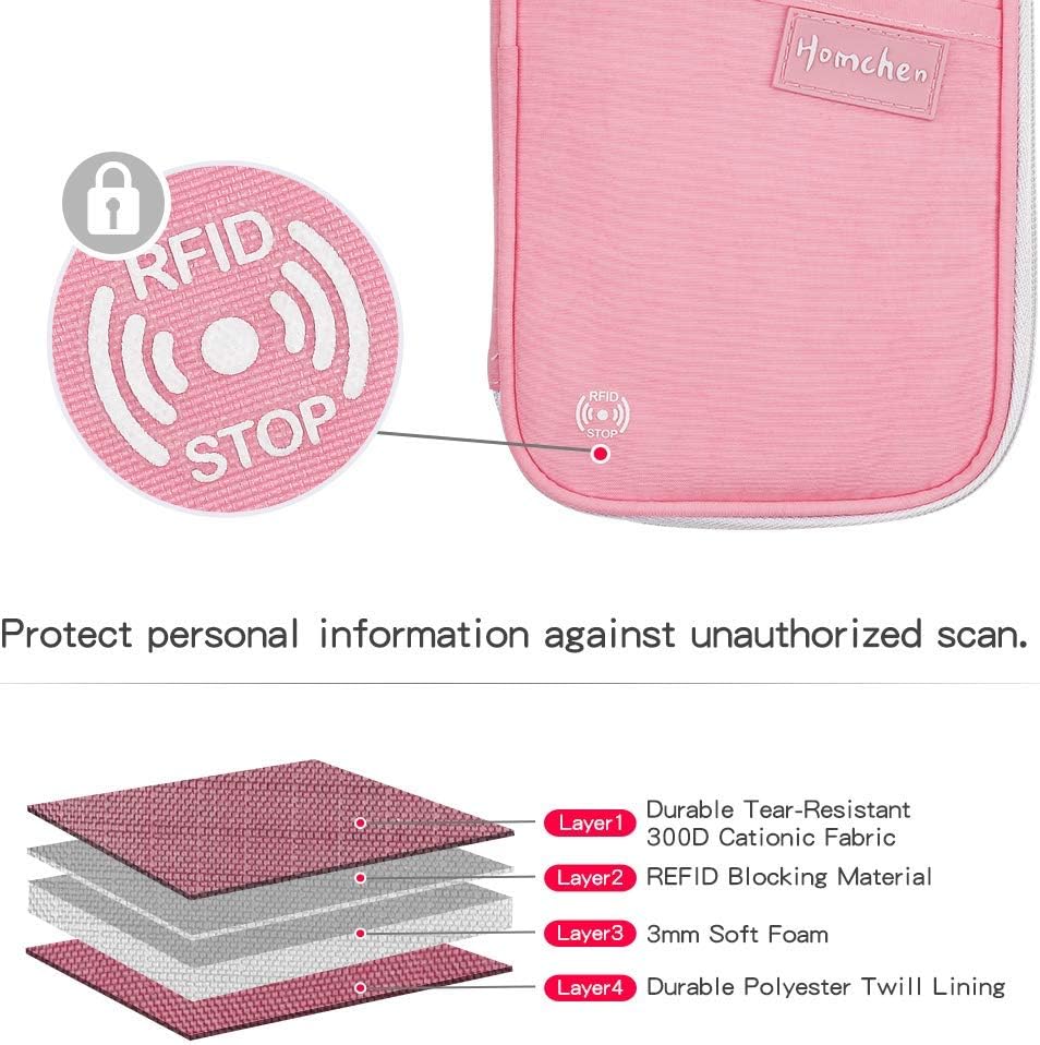 Thumbnail 3 de Homchen RFID Blocking Travel Passport Wallet Holder (Large Pink)