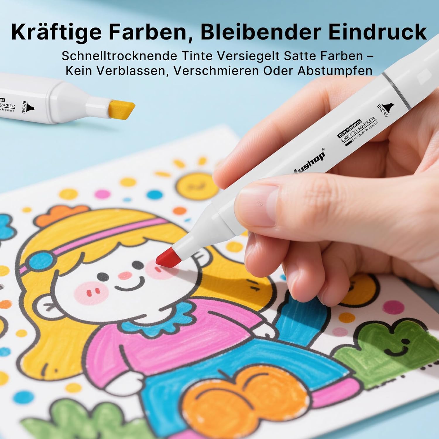 Detalle de Tongfushop Filzstifte Marker Set – 80 Alkohol Marker mit Fein- und Breitspitze, schnell trocknend