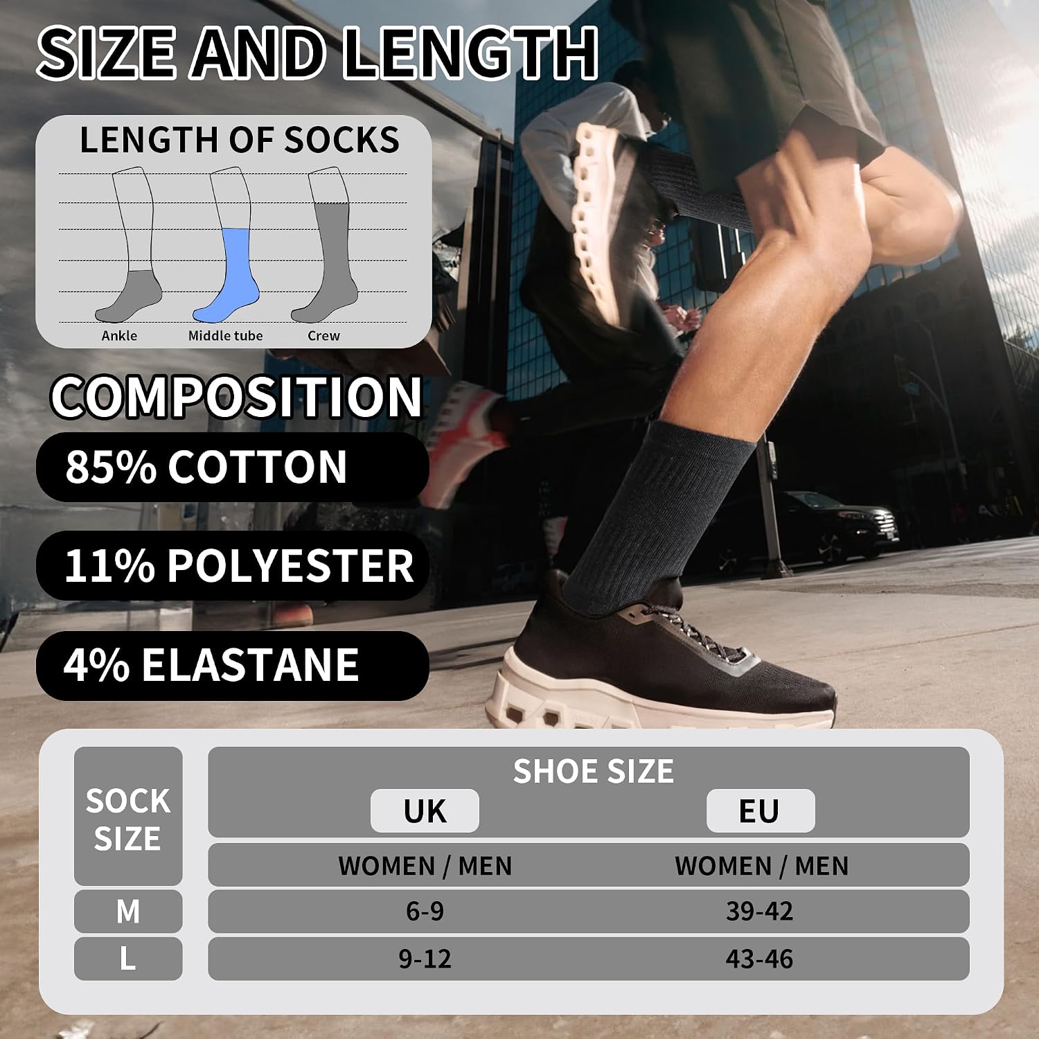 Thumbnail 5 de 6 Pairs Men's Cotton Crew Socks