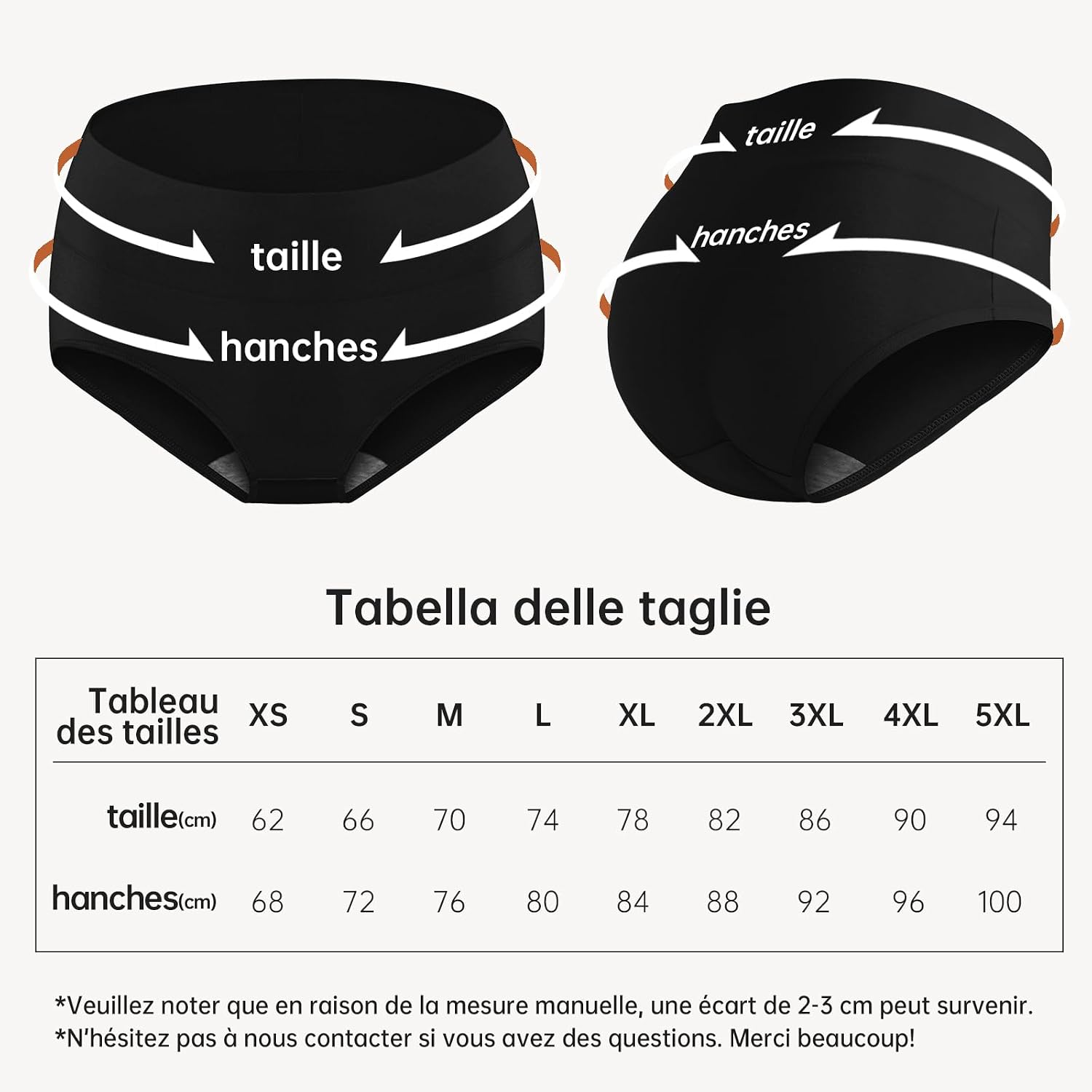 Detalle de Pack de 6 culottes femme QINCAO à taille haute en coton élastique