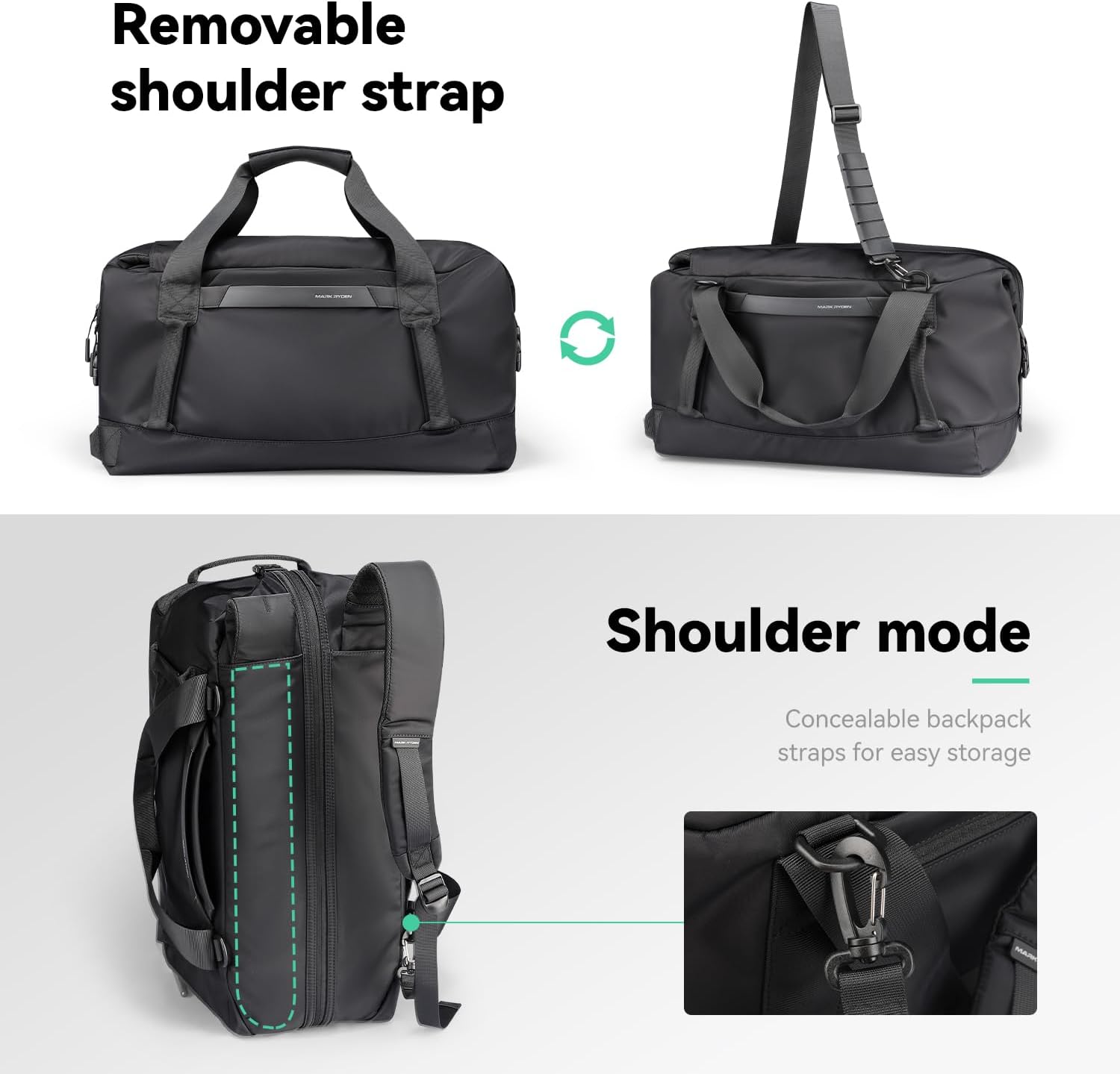 Detalle de MARK RYDEN Hand Luggage 3 in 1 Large Capacity Travel Backpack