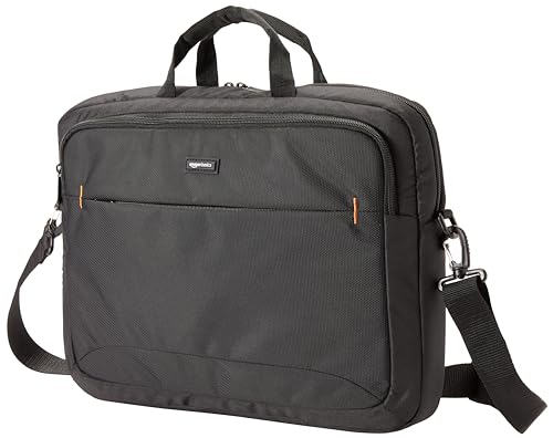Detalle de Amazon Basics Borsa a tracolla per laptop compatto: custodia imbottita e tasche accessorie per trasporto sicuro fino a 43,94 cm