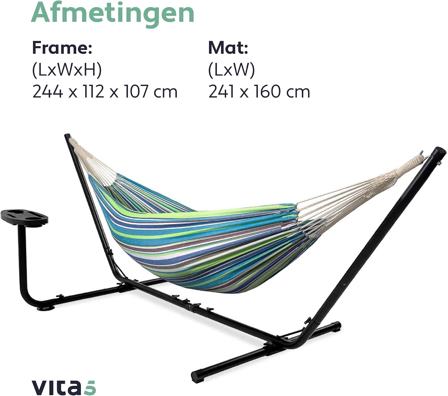 Thumbnail 6 de VITA5 5356764 hangmat met standaard, verstelbaar frame en katoenen mix