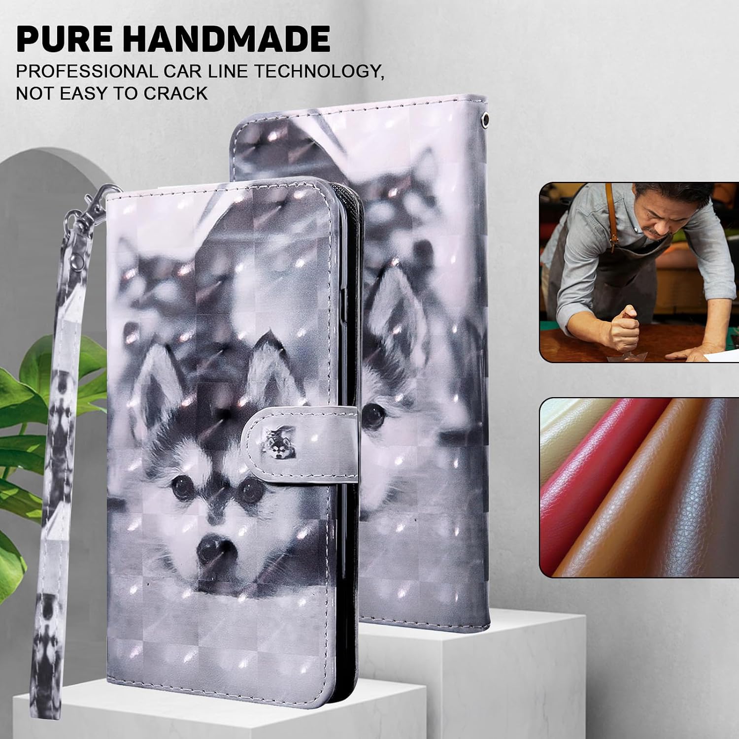 Detalle de BOLELAW Hülle für Xiaomi Redmi Note 10 Pro – Stoßfestes PU Leder Wallet Case mit Magnetverschluss, Standfunktion & Kartenfächern, Husky