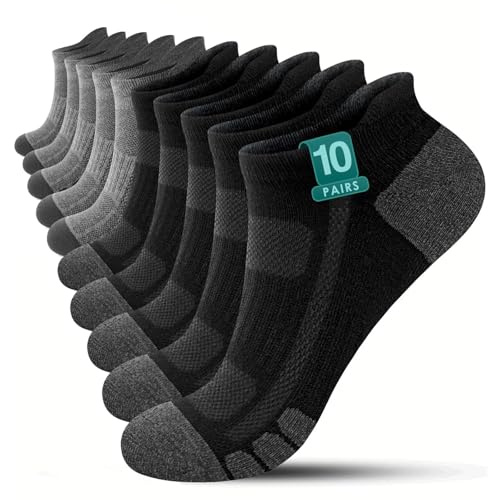 Detalle de YouShow Mens Ankle Socks Size 9-12 UK – 10 Pairs, Black & Grey