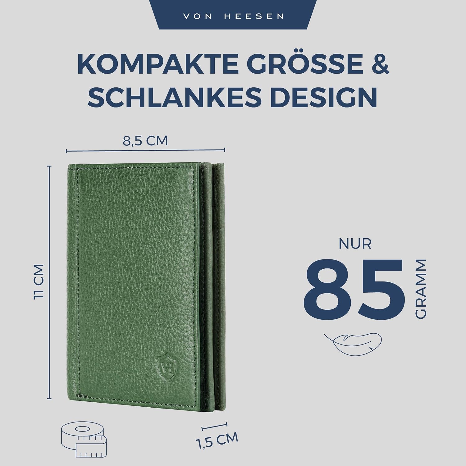 Thumbnail 3 de VON HEESEN Leder Geldbörse mit Münzfach & RFID Schutz – Grün