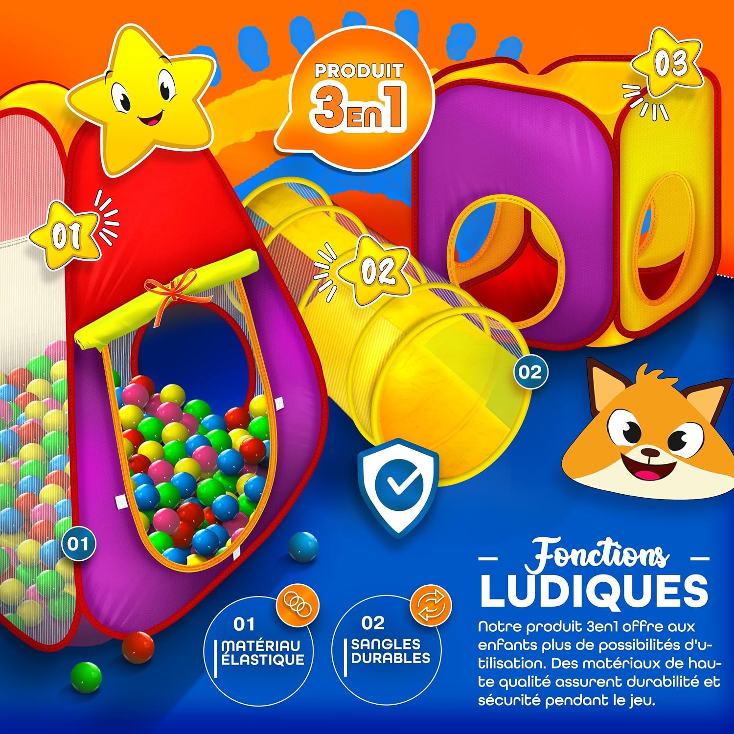 Thumbnail 2 de KIDUKU Tente de jeu 3 pièces avec 200 balles 🎪