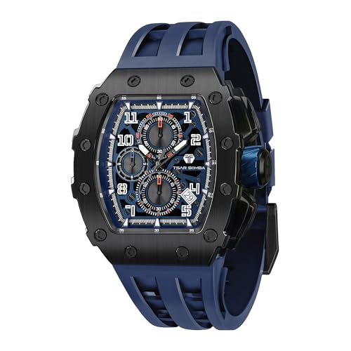 Detalle de TSAR BOMBA Orologio Uomo Tonneau Design Impermeabile 50M – Cronografo Elegante in Acciaio 316 Lunetta