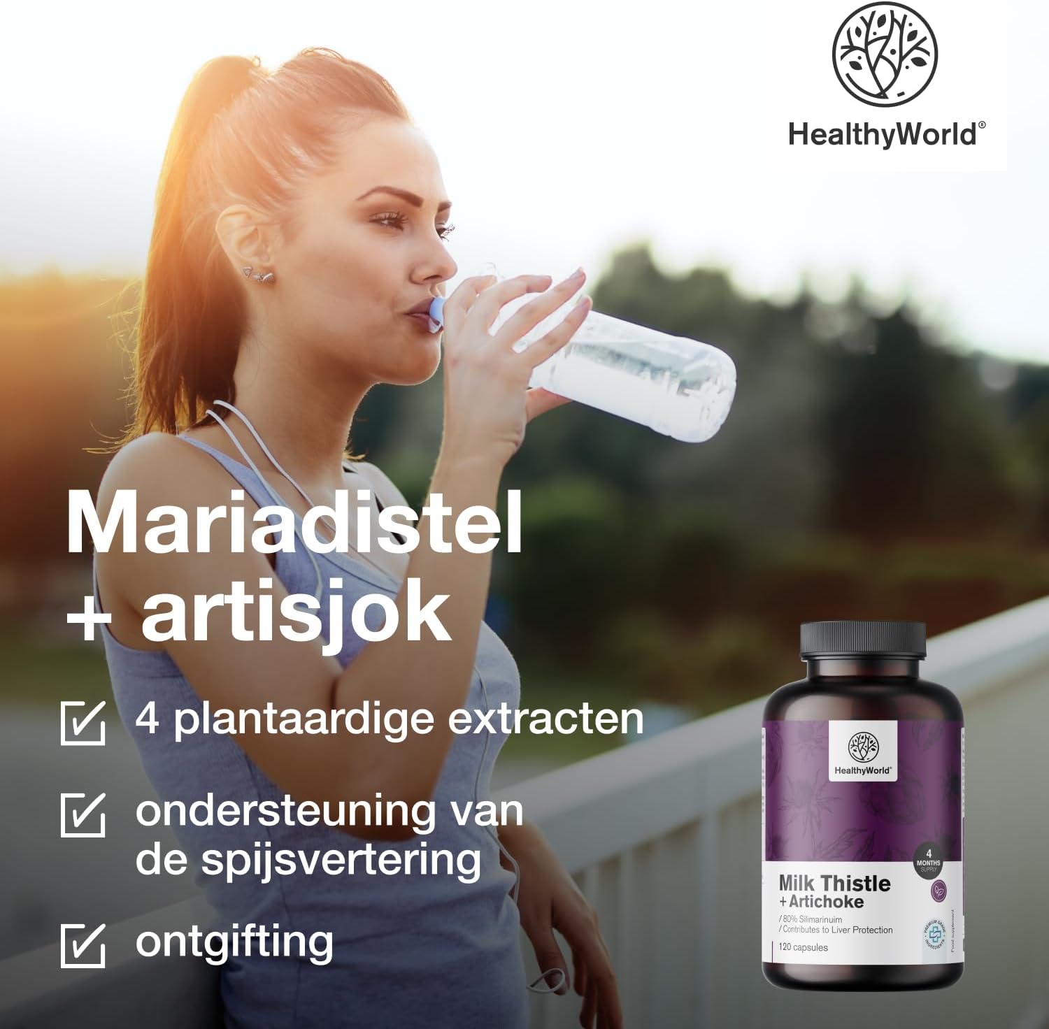 Thumbnail 2 de HealthyWorld Mariadistel + Artisjok, 120 capsules met 80% silymarine