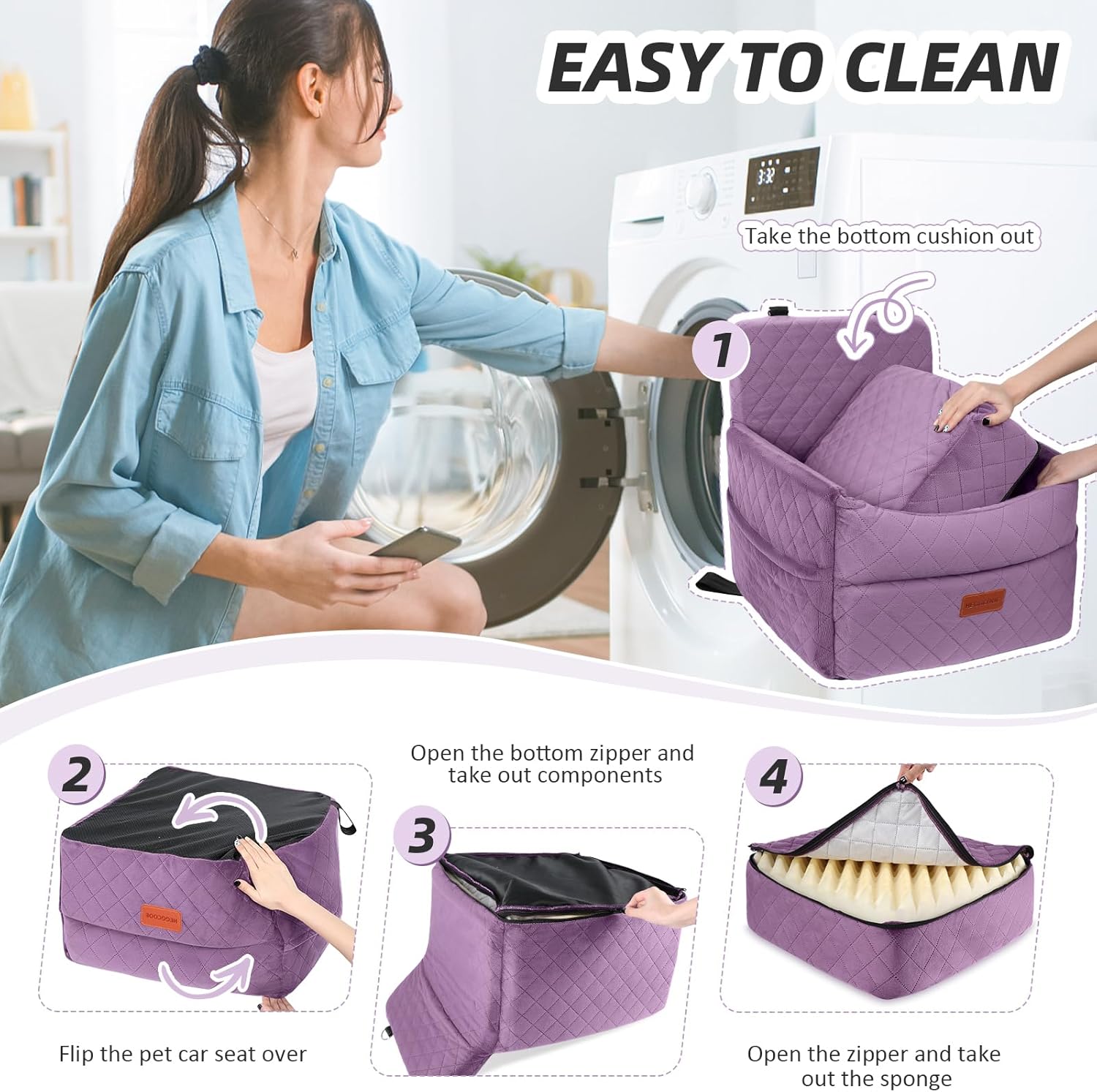 Detalle 2 de HEGGCOOE Small Dog Car Seat: Memory Foam Booster for Safe, Comfortable Car Rides