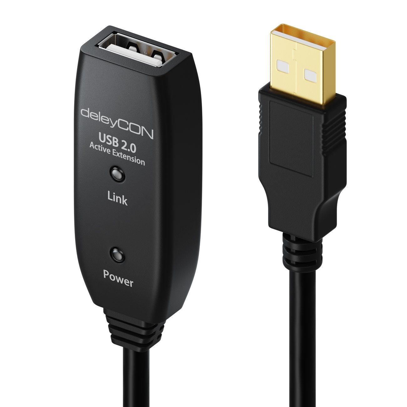 Detalle de deleyCON 5m USB 2.0 Verlängerungkabel Repeater-Kabel Aktiv mit Signalverstärker – USB-A auf USB-A, Schwarz