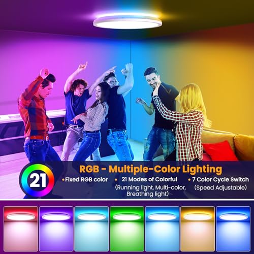 Detalle de Tyreses LED Deckenleuchte Dimmbar mit Fernbedienung, 24W RGB Farbwechsel – 30 cm