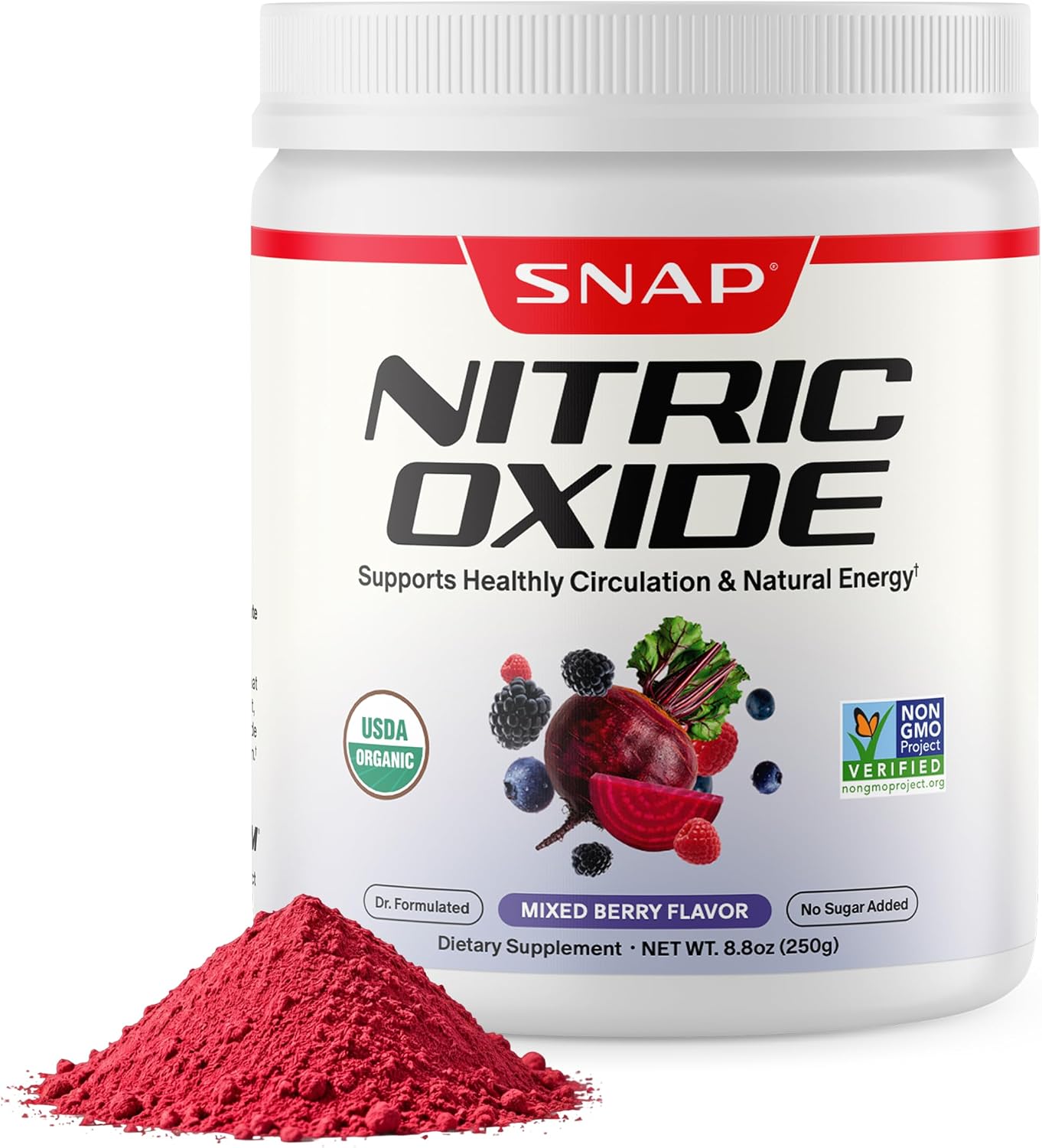 Detalle de Snap Supplements Organic Beet Root Powder, Mixed Berry, Caffeine-Free Nitric Oxide Blend