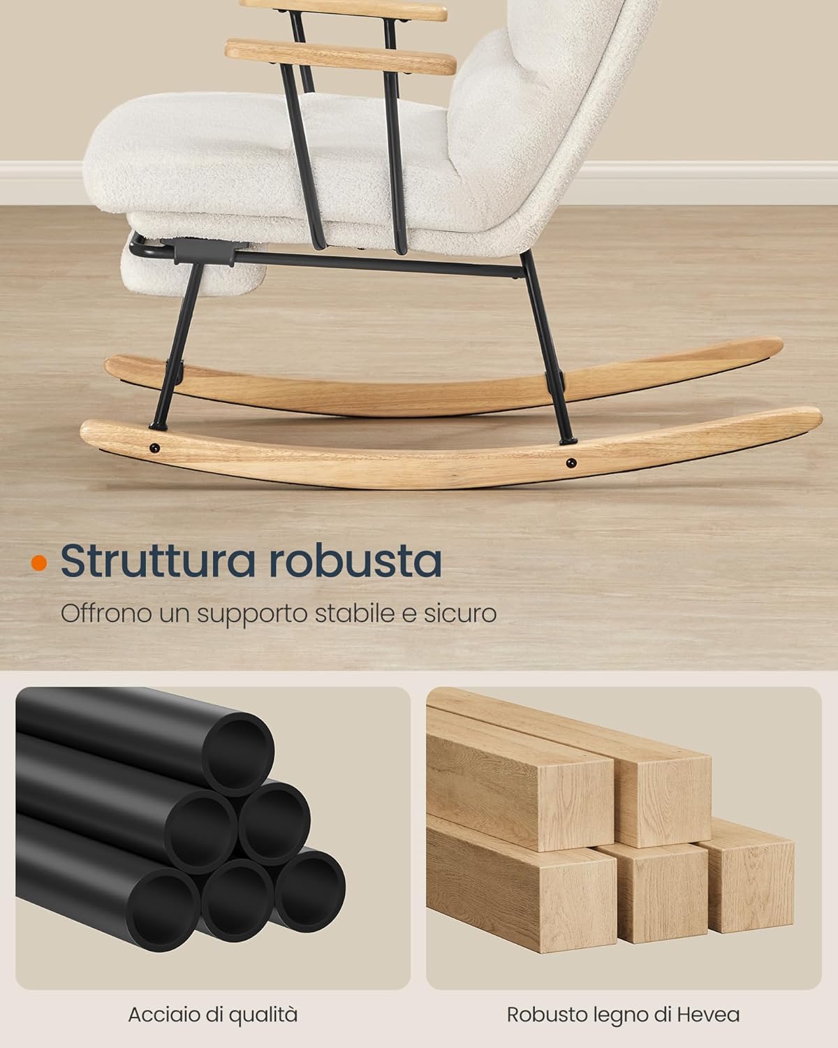 Detalle de SONGMICS HOME Poltrona a Dondolo LYY016W01: comfort elegante con piedini in legno
