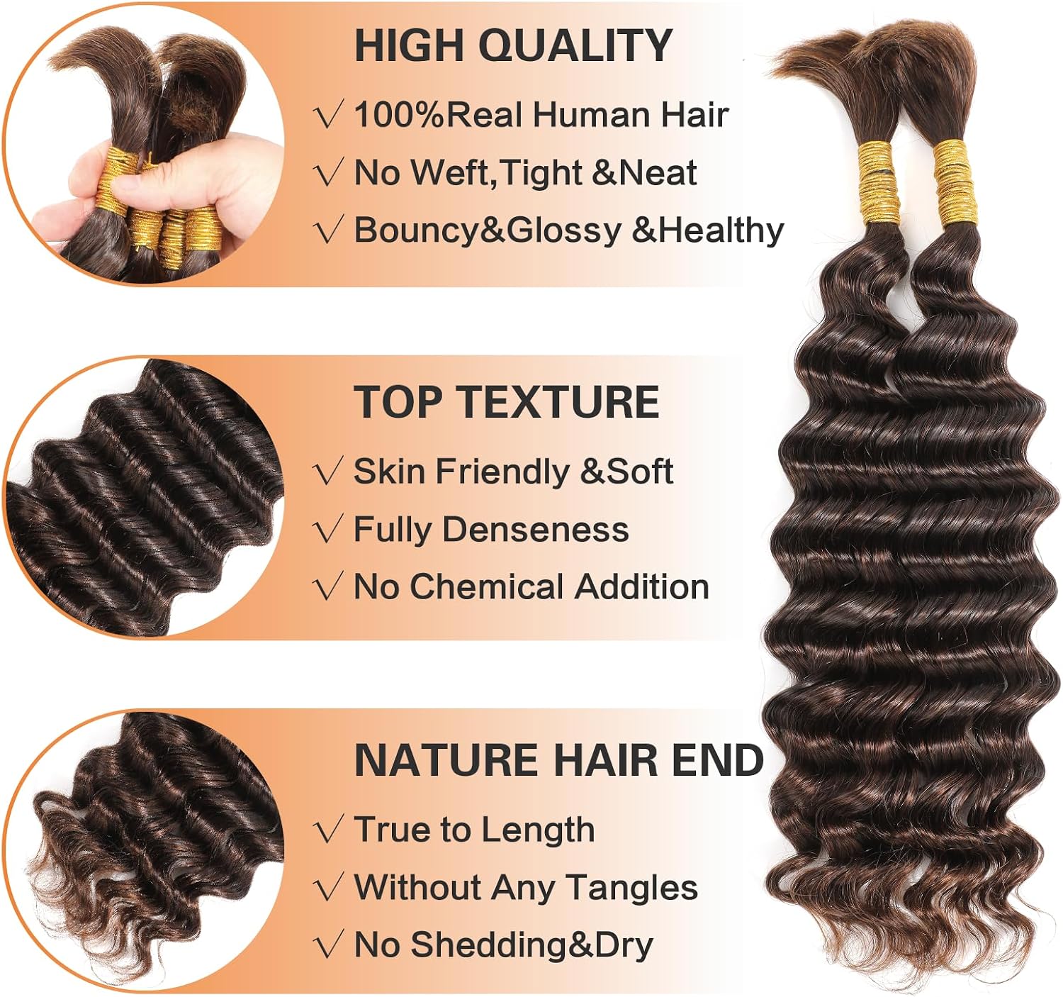 Thumbnail 2 de Yacurcur Deep Wave Human Hair for Braiding, 20-Inch, 100 g, Colour 4#