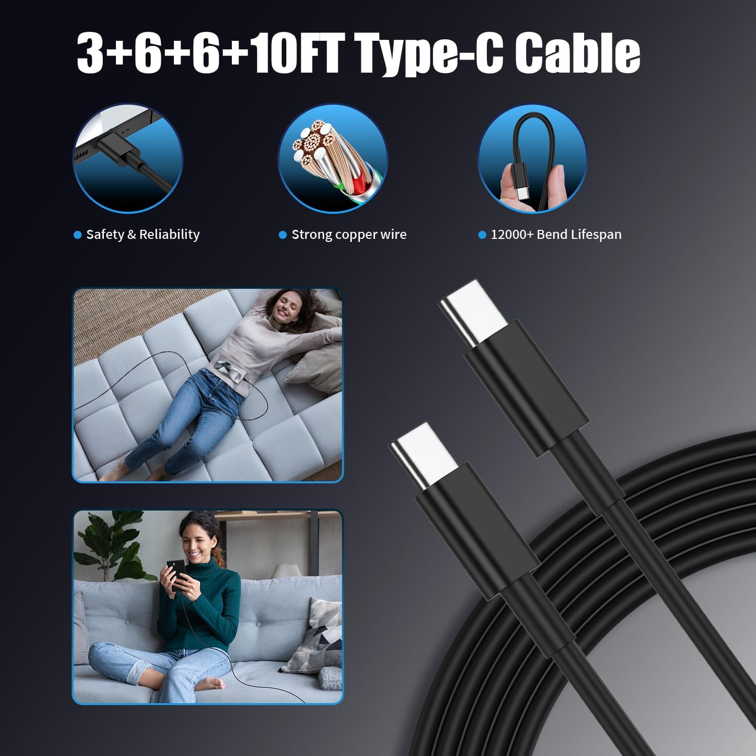 Thumbnail 4 de Samsung Galaxy S24 Ultra 3-pack USB-C charger with 6ft cable