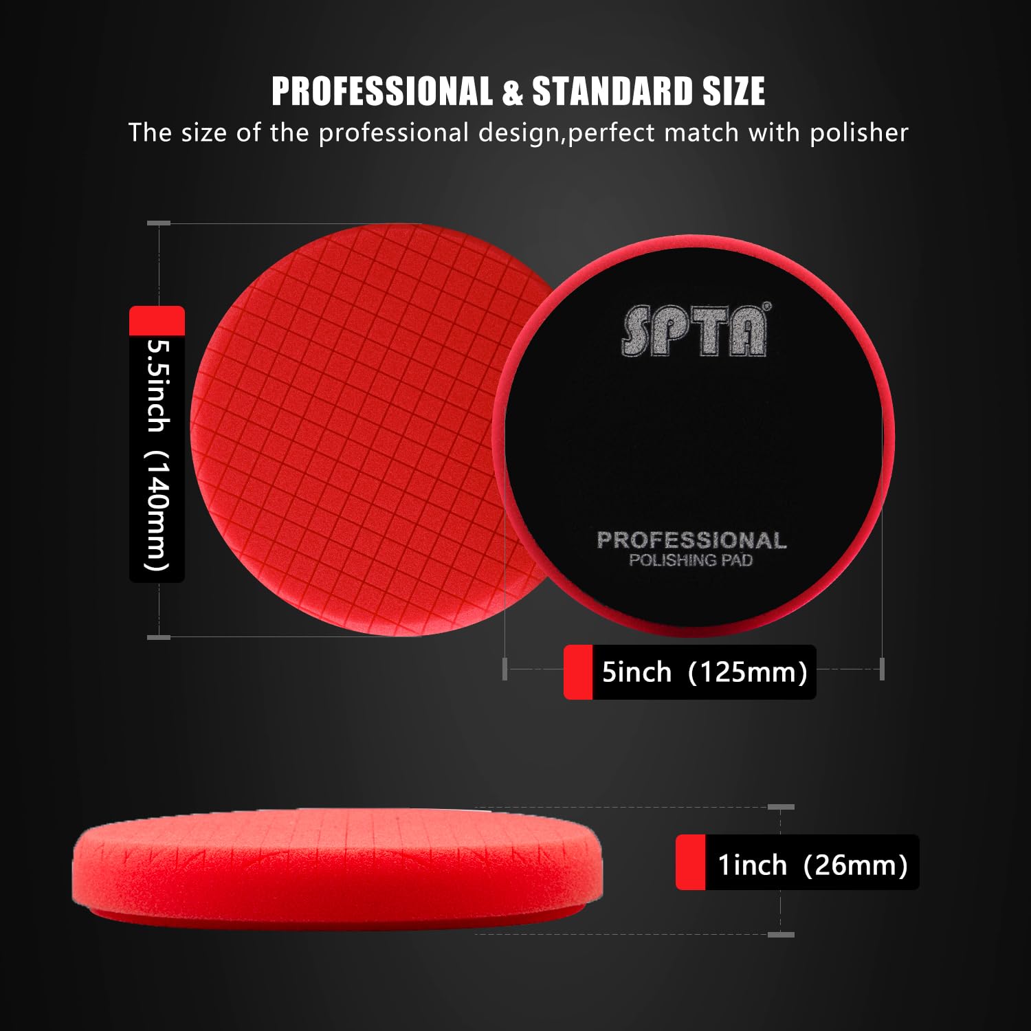 Thumbnail 1 de SPTA 3-tlg. Rot T10 Polierschwamm-Set 139 mm – Ultrafeines Finishpad für Exzenter- und Rotationspoliermaschinen